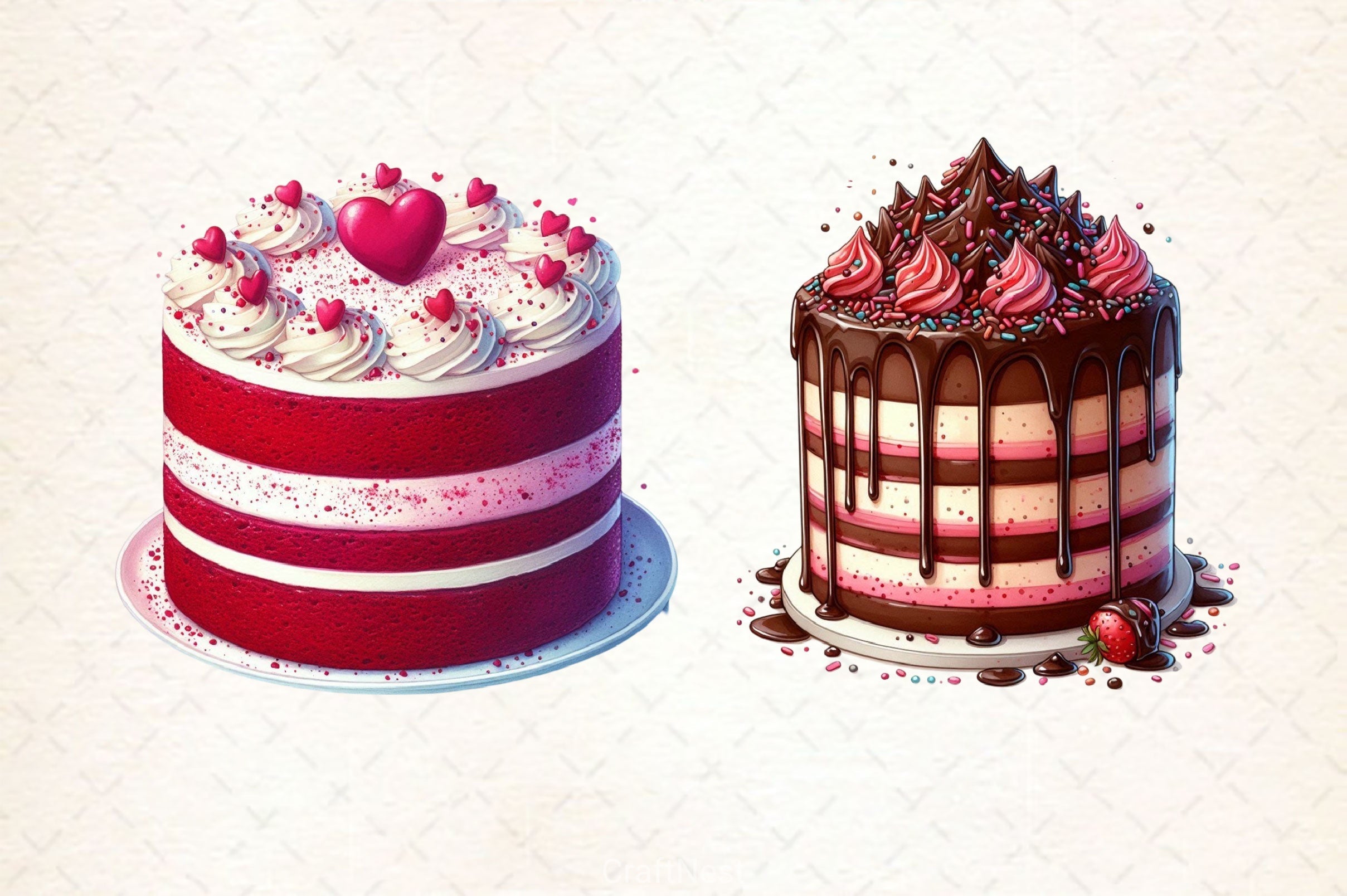 Valentines Day Cake Clipart Bundle