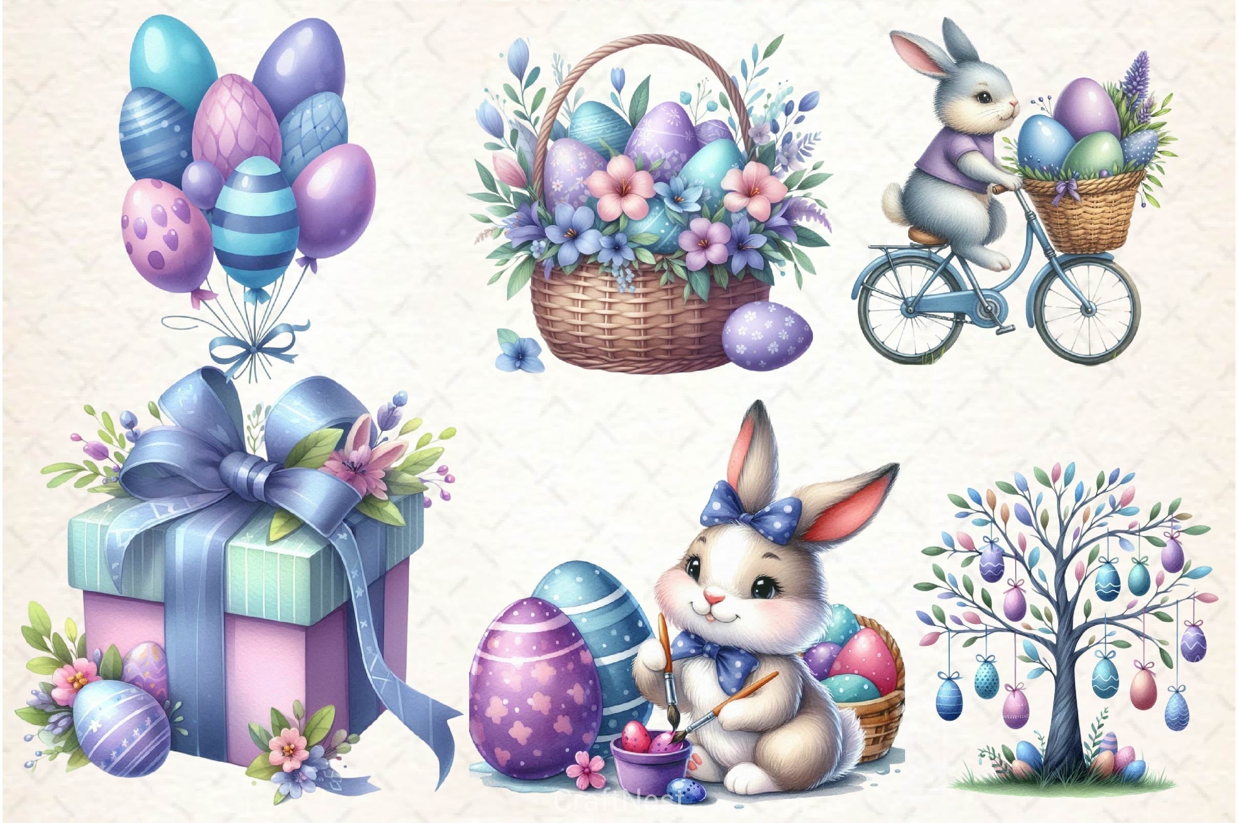 Purple Pastel Easter Clipart Bundle 2