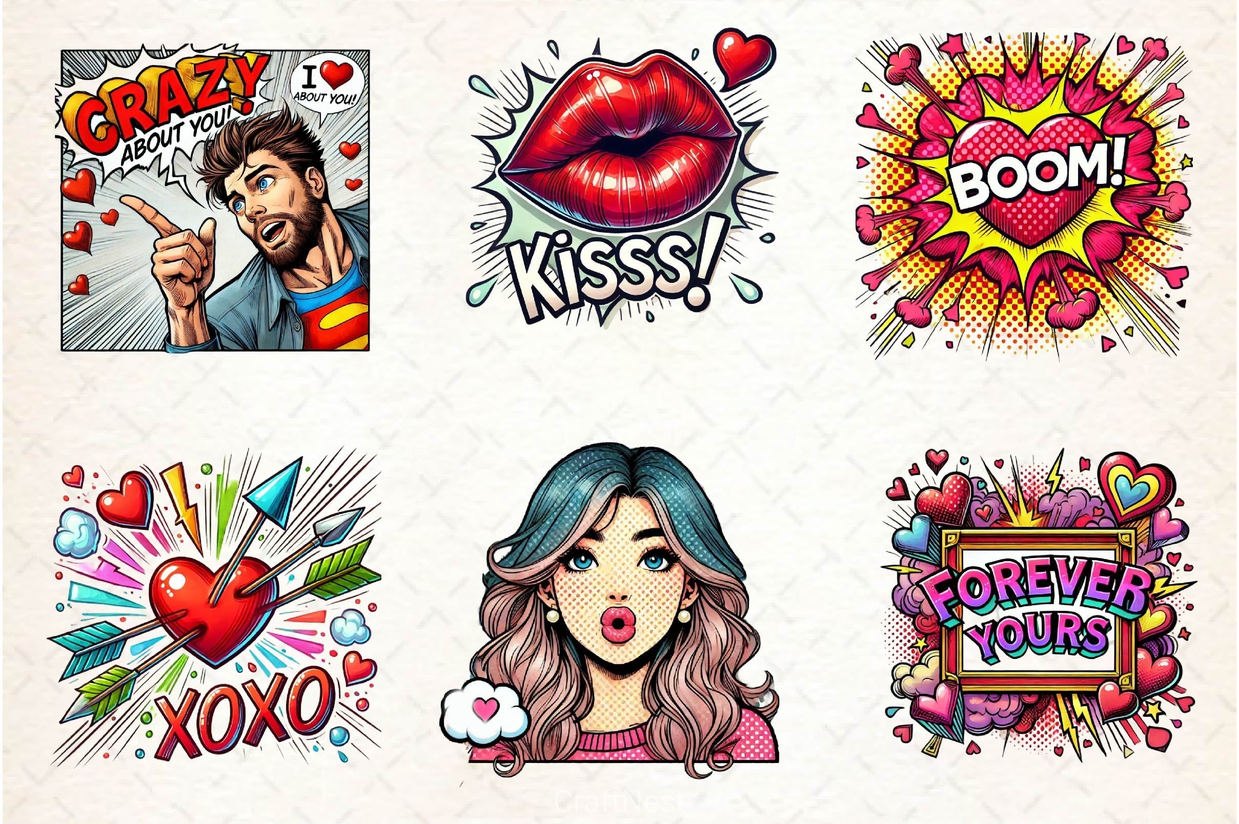 Pop Art Valentines Day Clipart Bundle 2