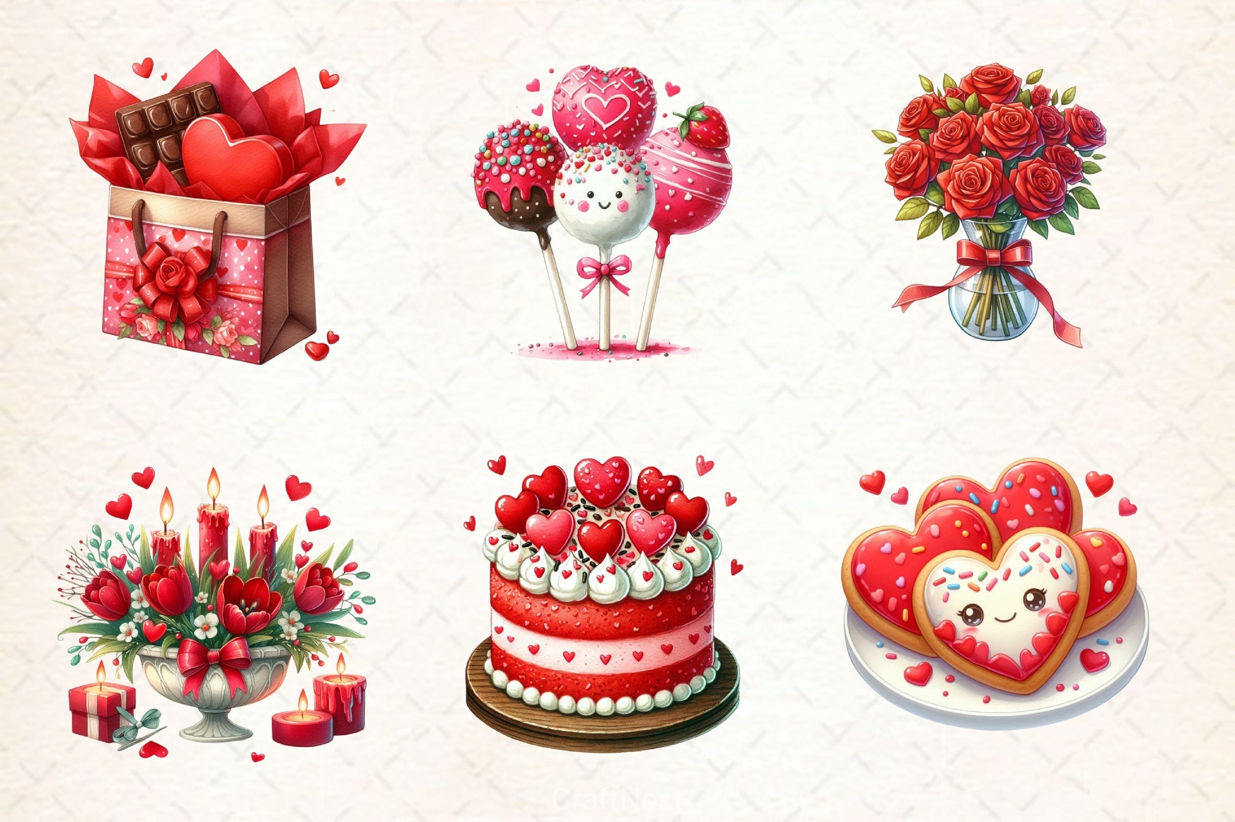 Red Valentines Day Prep Clipart Bundle 2