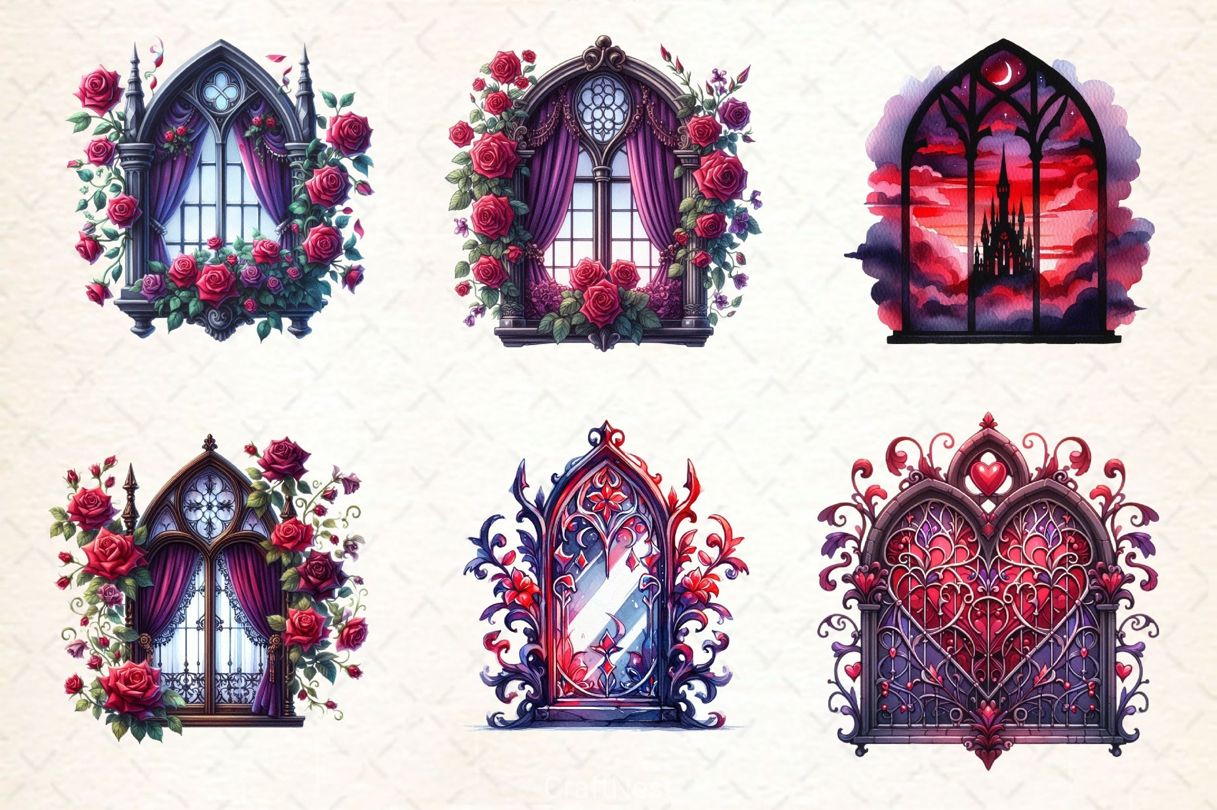 Valentine Gothic Windows Clipart Bundle 2