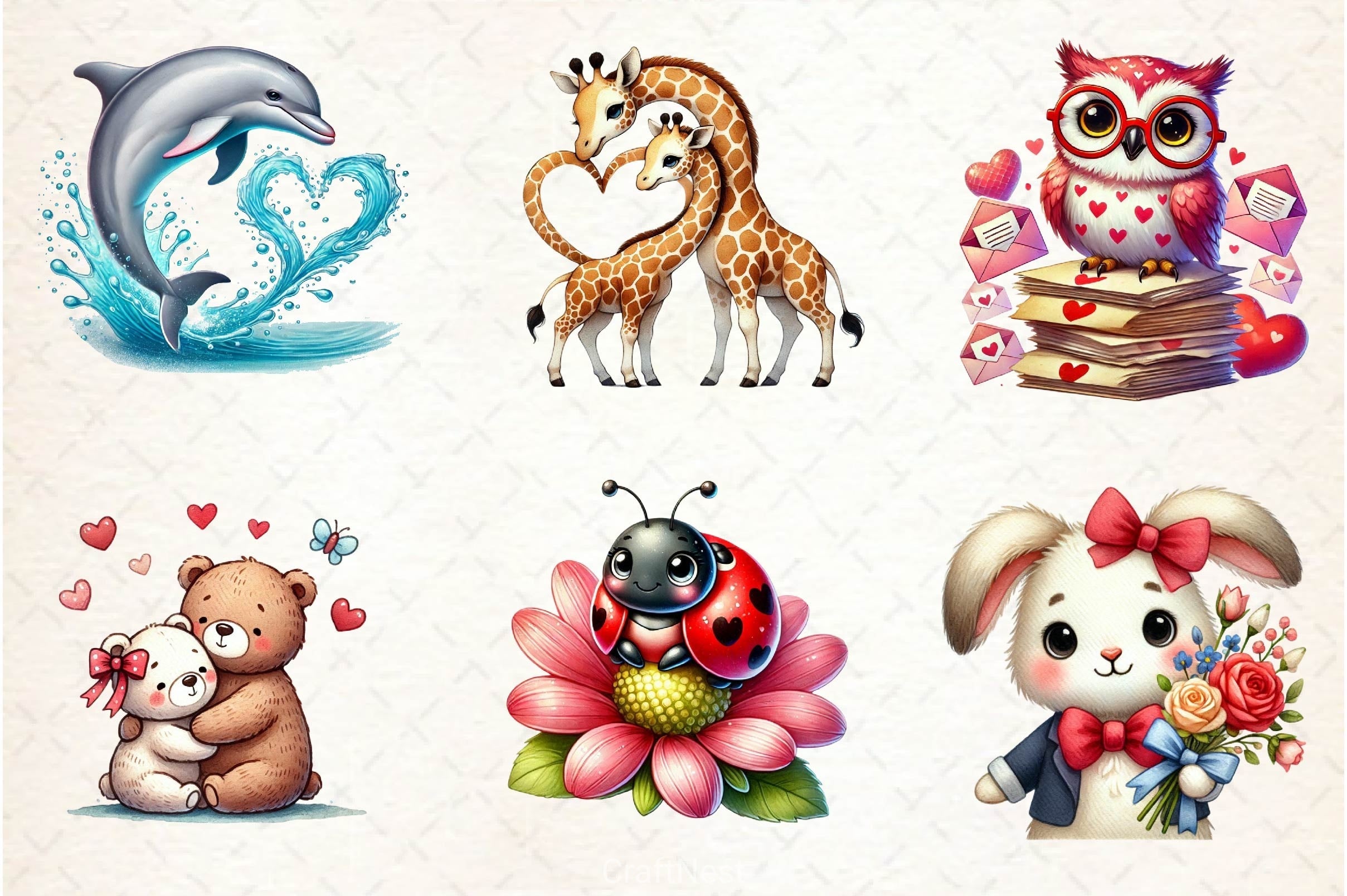 Valentine Design Valentine Animals Clipart Bundle 2