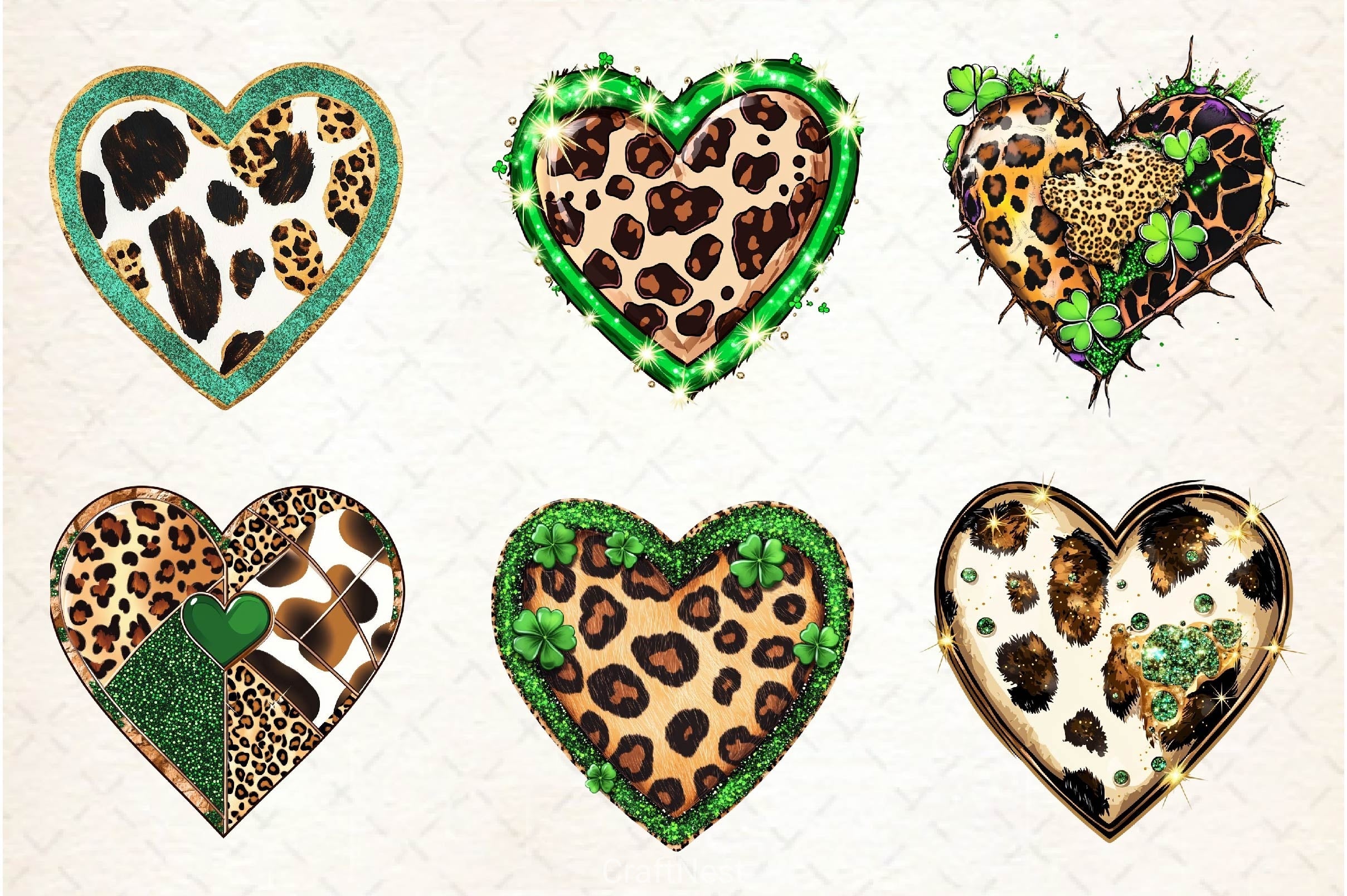 Patricks Leopard Cowhide Hearts Clipart Bundle