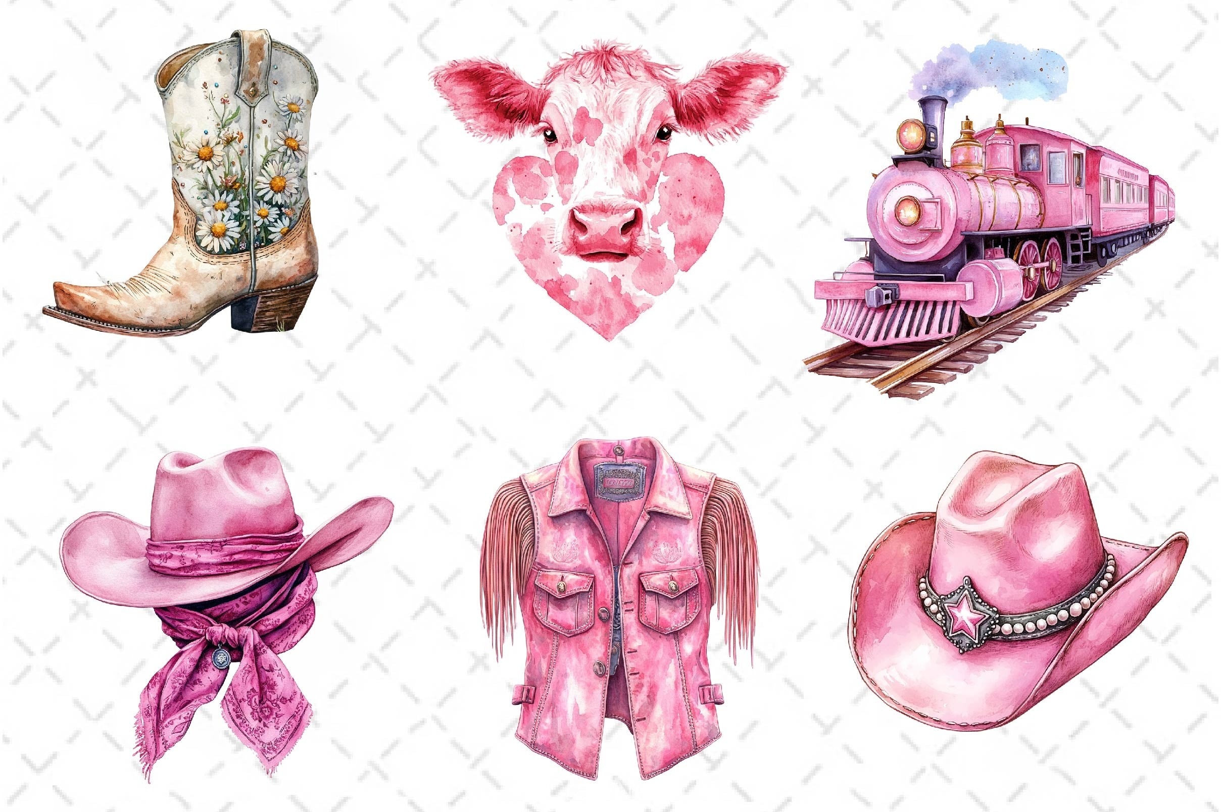 Pink Vintage Western Clipart Bundle