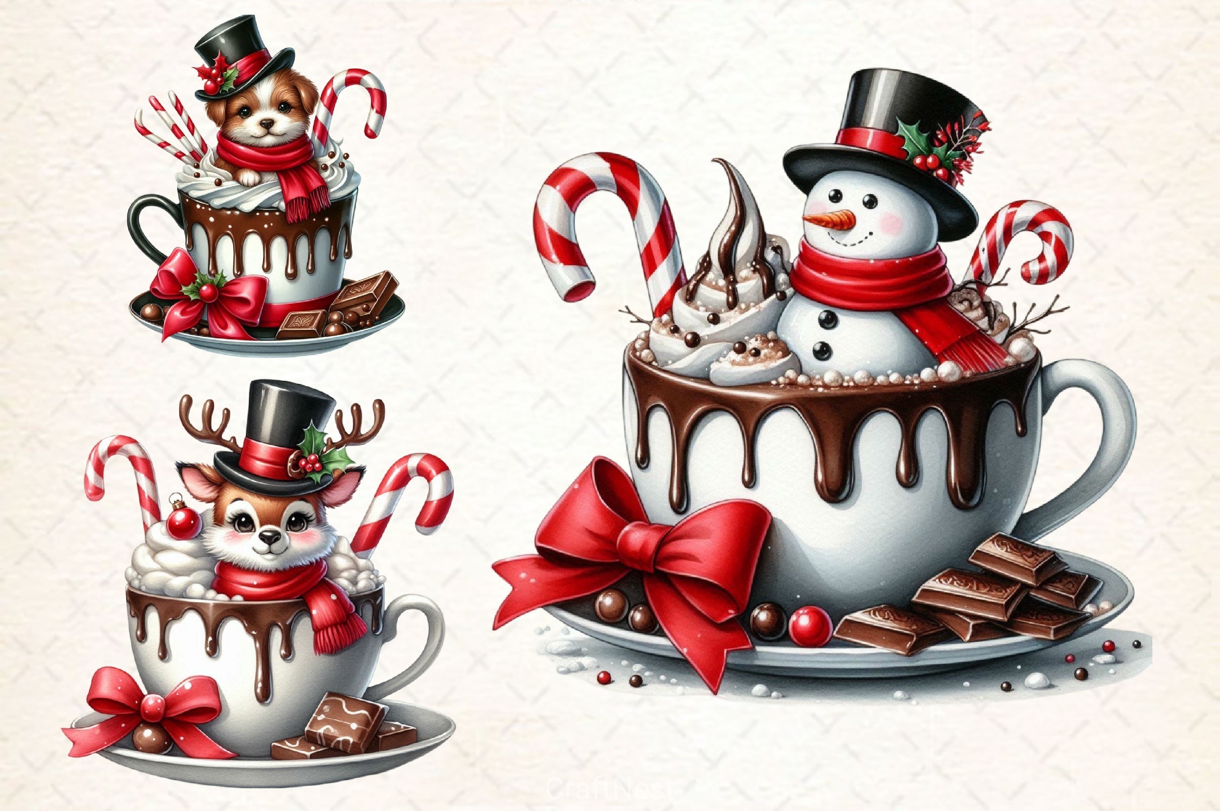 Christmas Hot Cocoa Cup Clipart Bundle