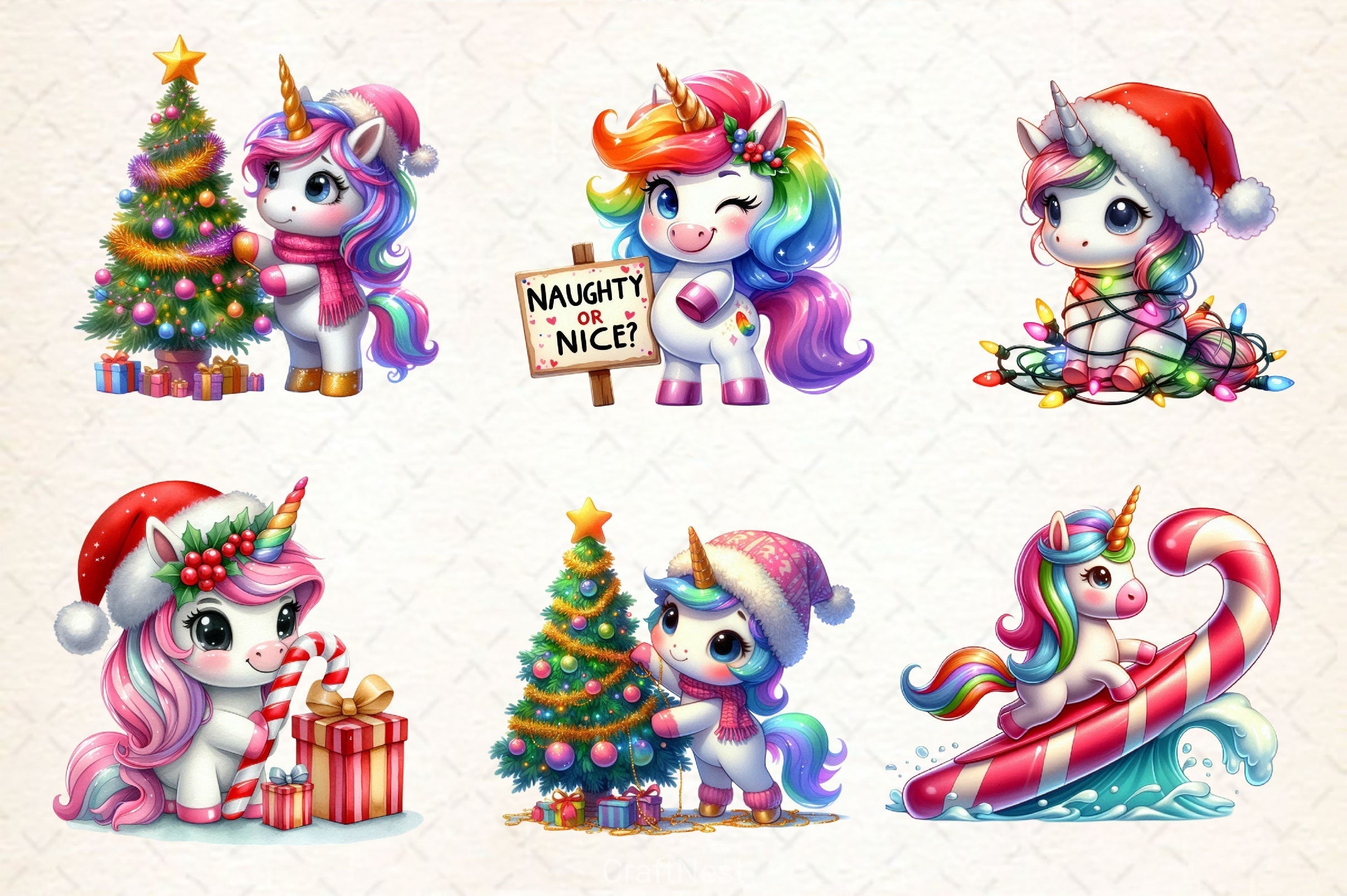 Christmas Unicorn Clipart Bundle 4