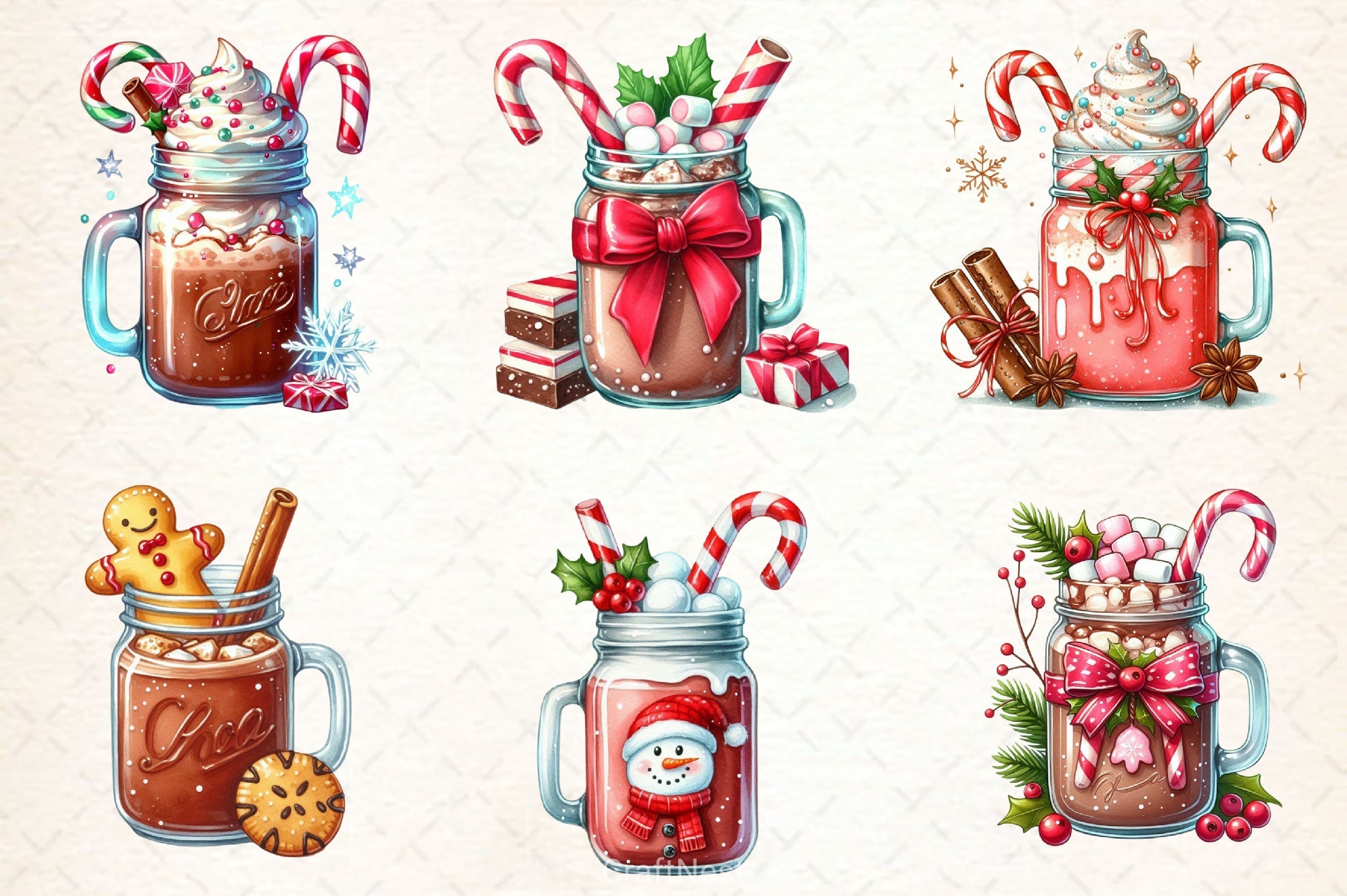 Christmas Hot Cocoa Mason Jar Clipart Bundle 3
