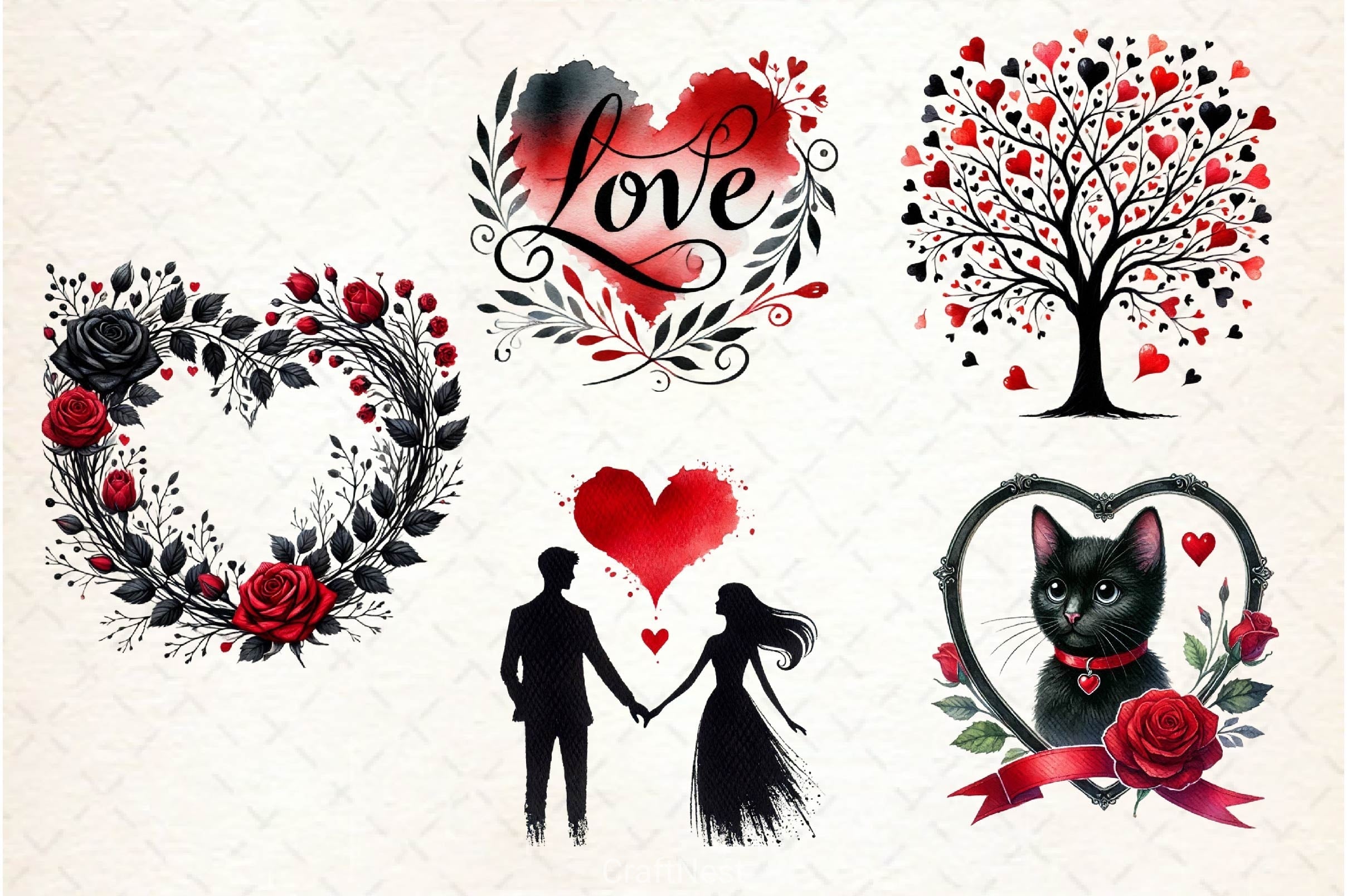 Black Valentine Clipart Bundle 3