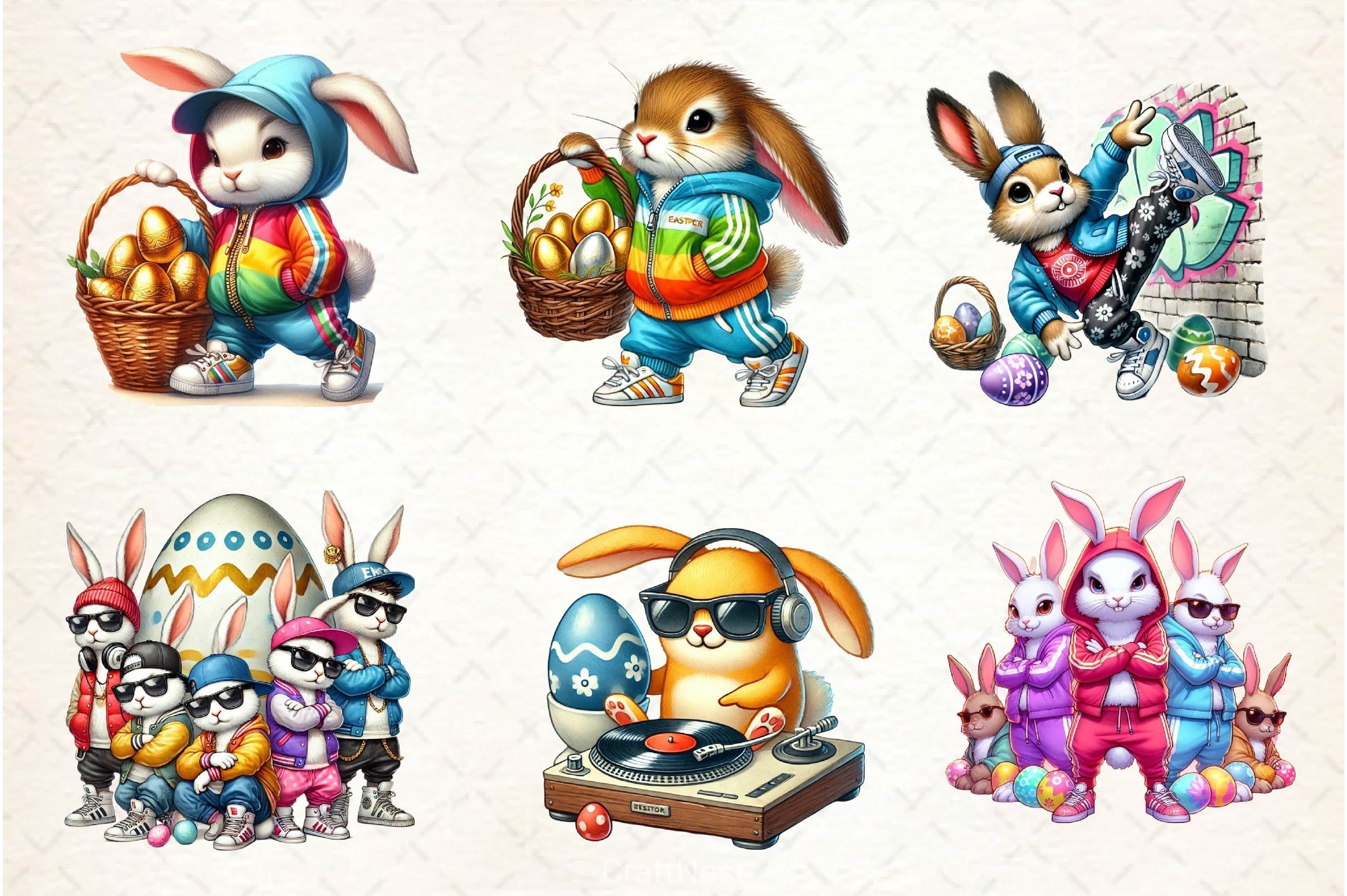 Hip Hop Bunny Easter Urban Clipart Bundle