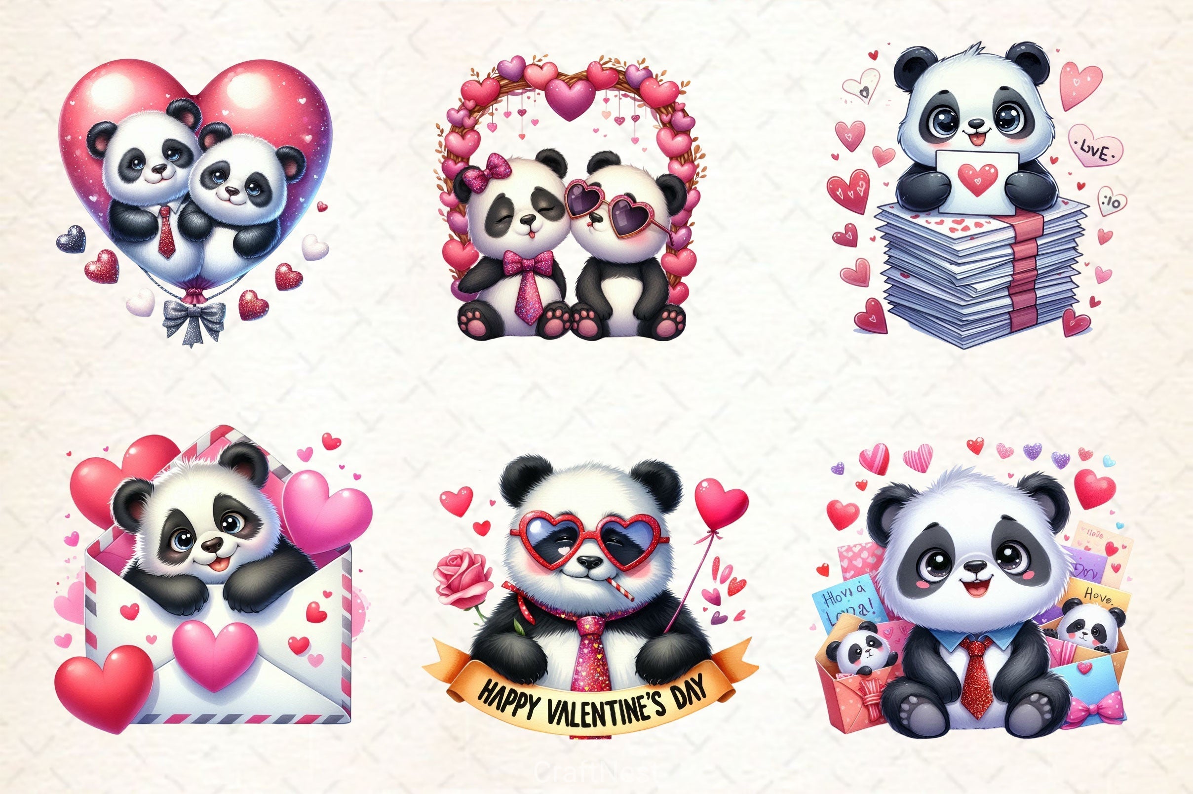 Valentines Day Love Panda Clipart Bundle 2