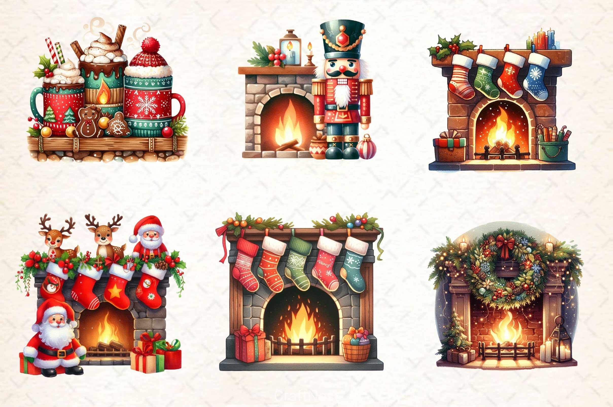 Christmas Fireplace Clipart Bundle 2