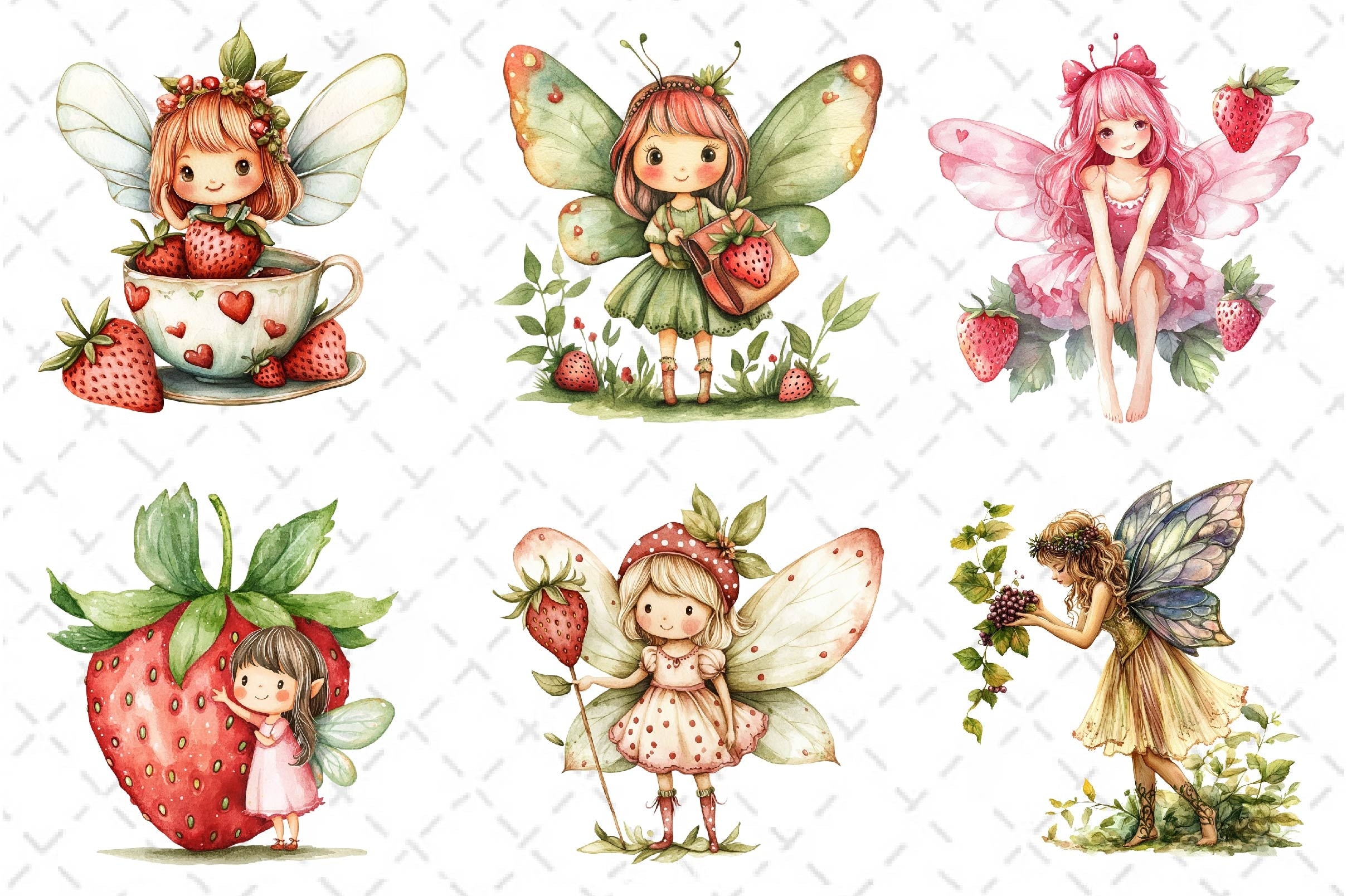 Strawberry Garden Fairies Clipart Bundle