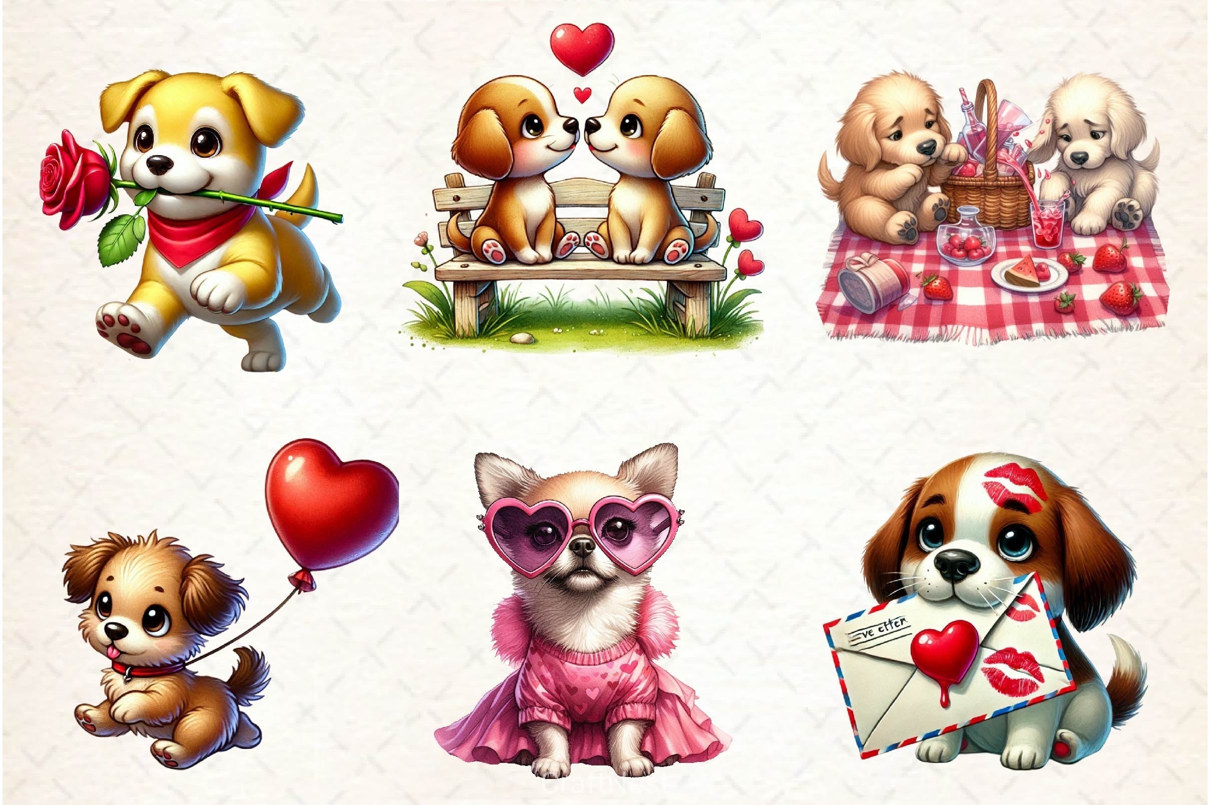 Valentine Dog Clipart Bundle 2