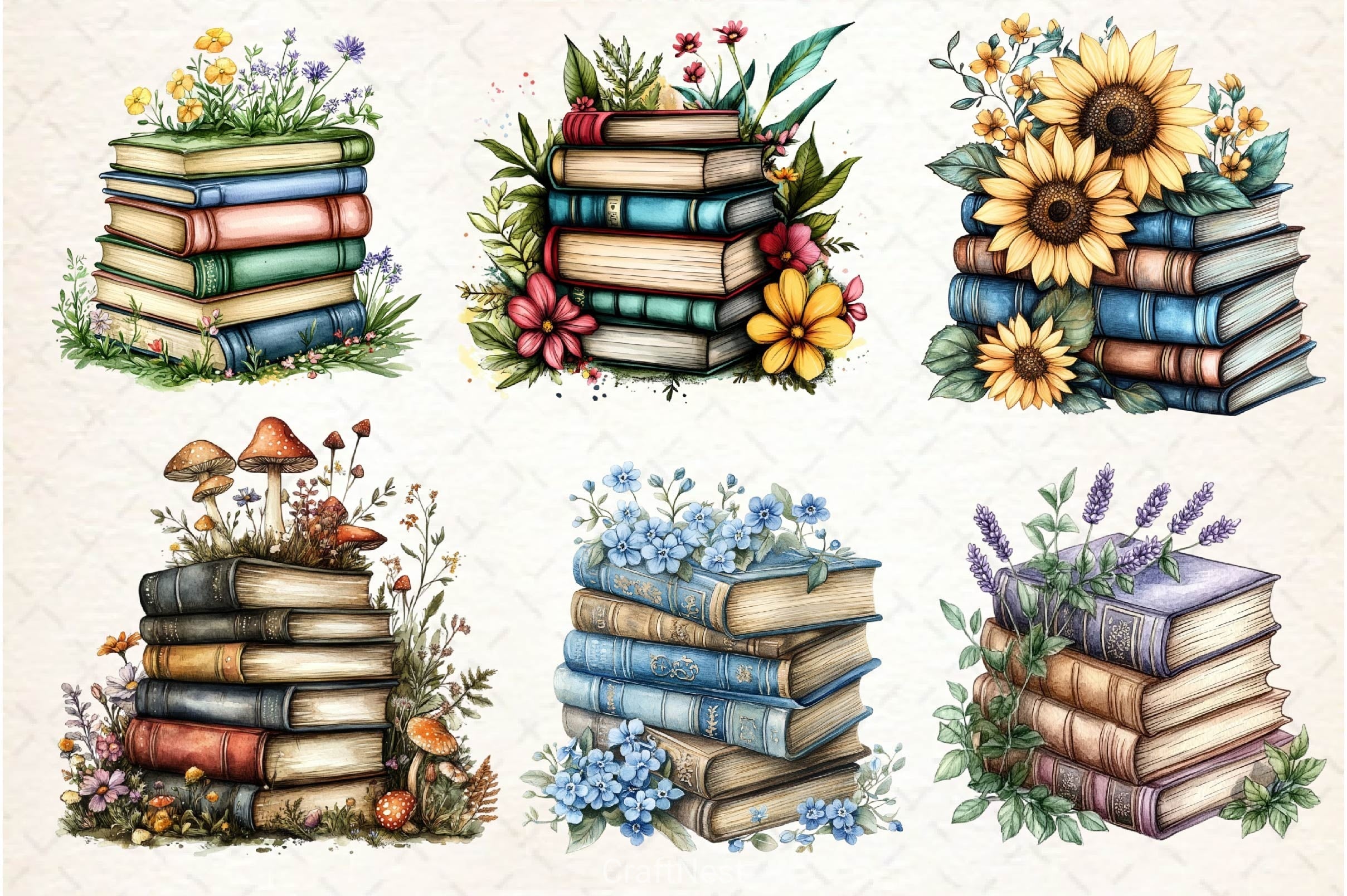 Pretty Books With Flowers Clipart Bundle 3