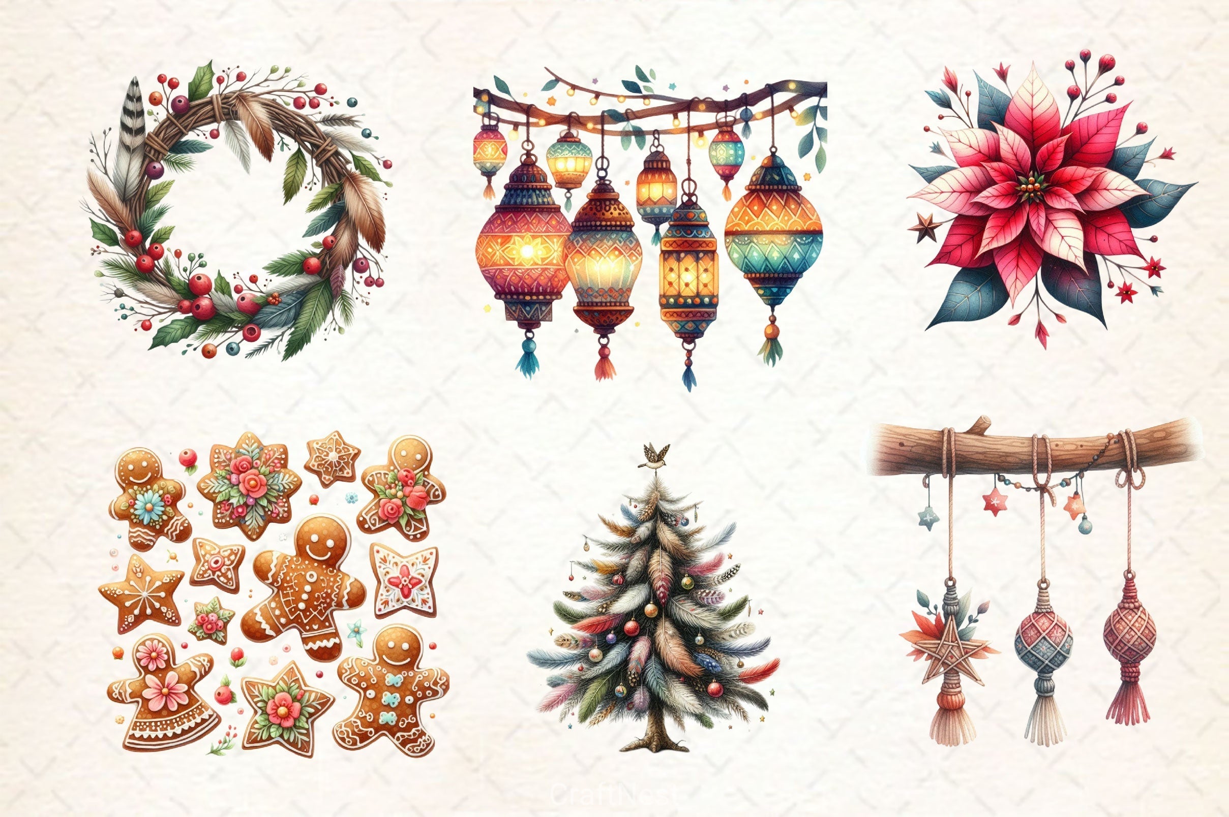 Boho Christmas Clipart Bundle