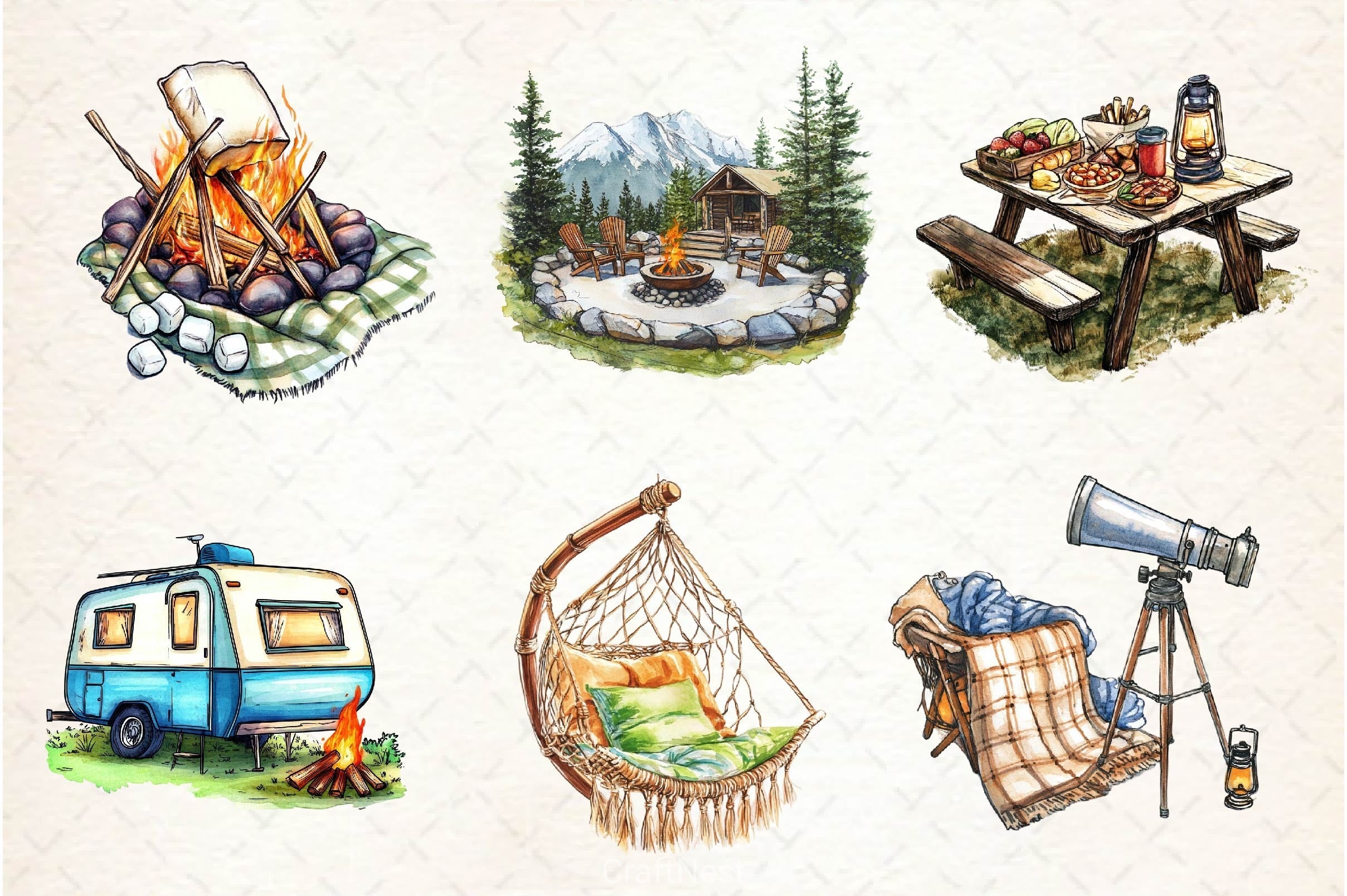 Glamping Camping Clipart Bundle