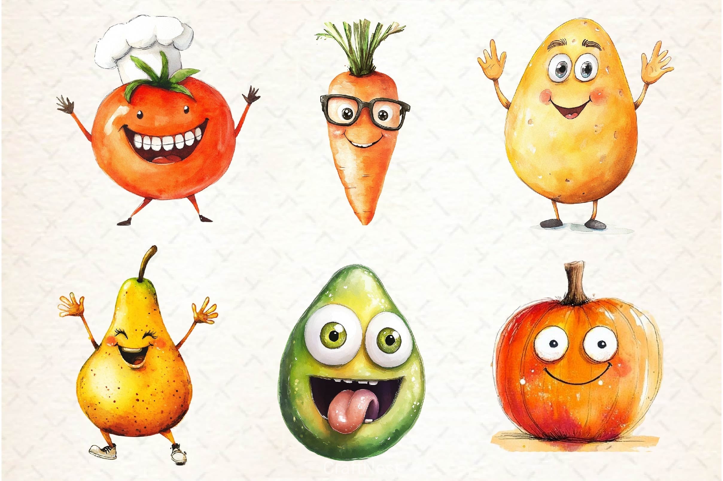 Funny Fruits Vegetables Clipart Bundle 2