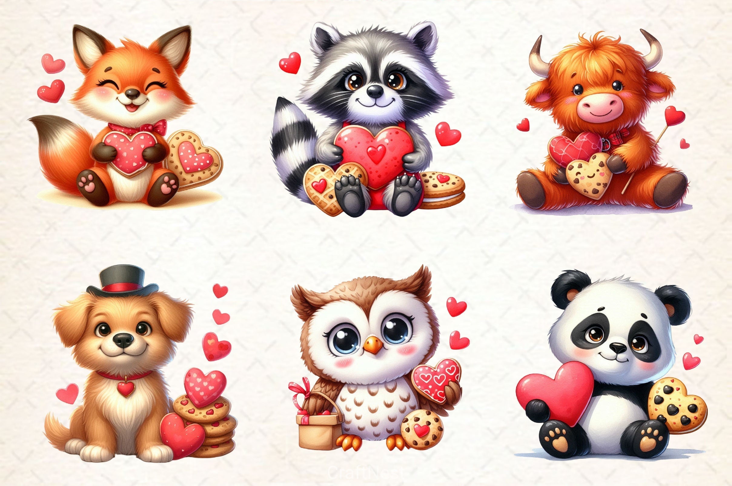 Valentine Animals Cookies Clipart Bundle