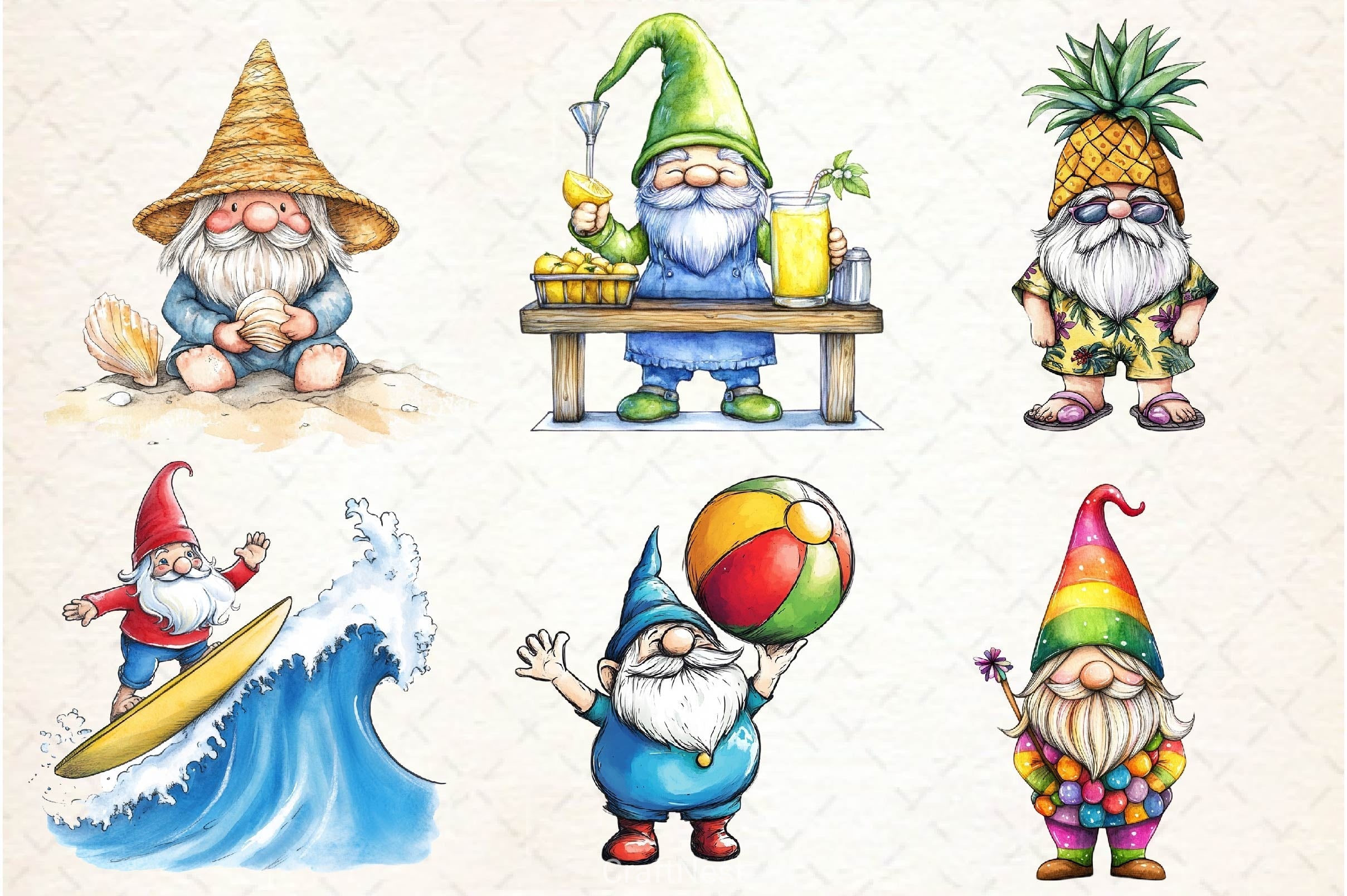 Summer Gnome Clipart Bundle 2