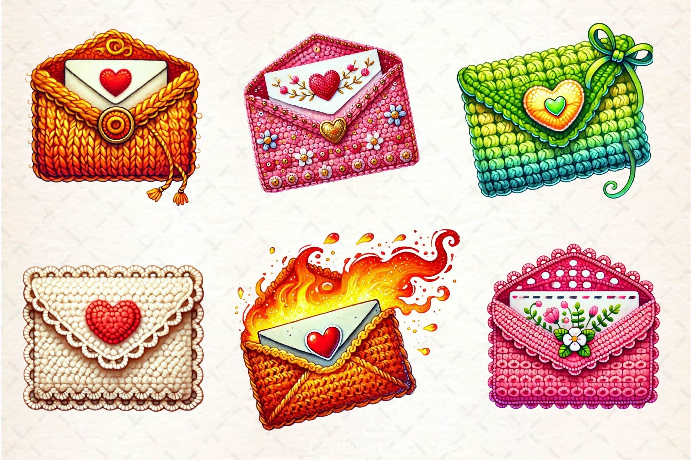 Valentine Crochet Envelopes Clipart Bundle 2