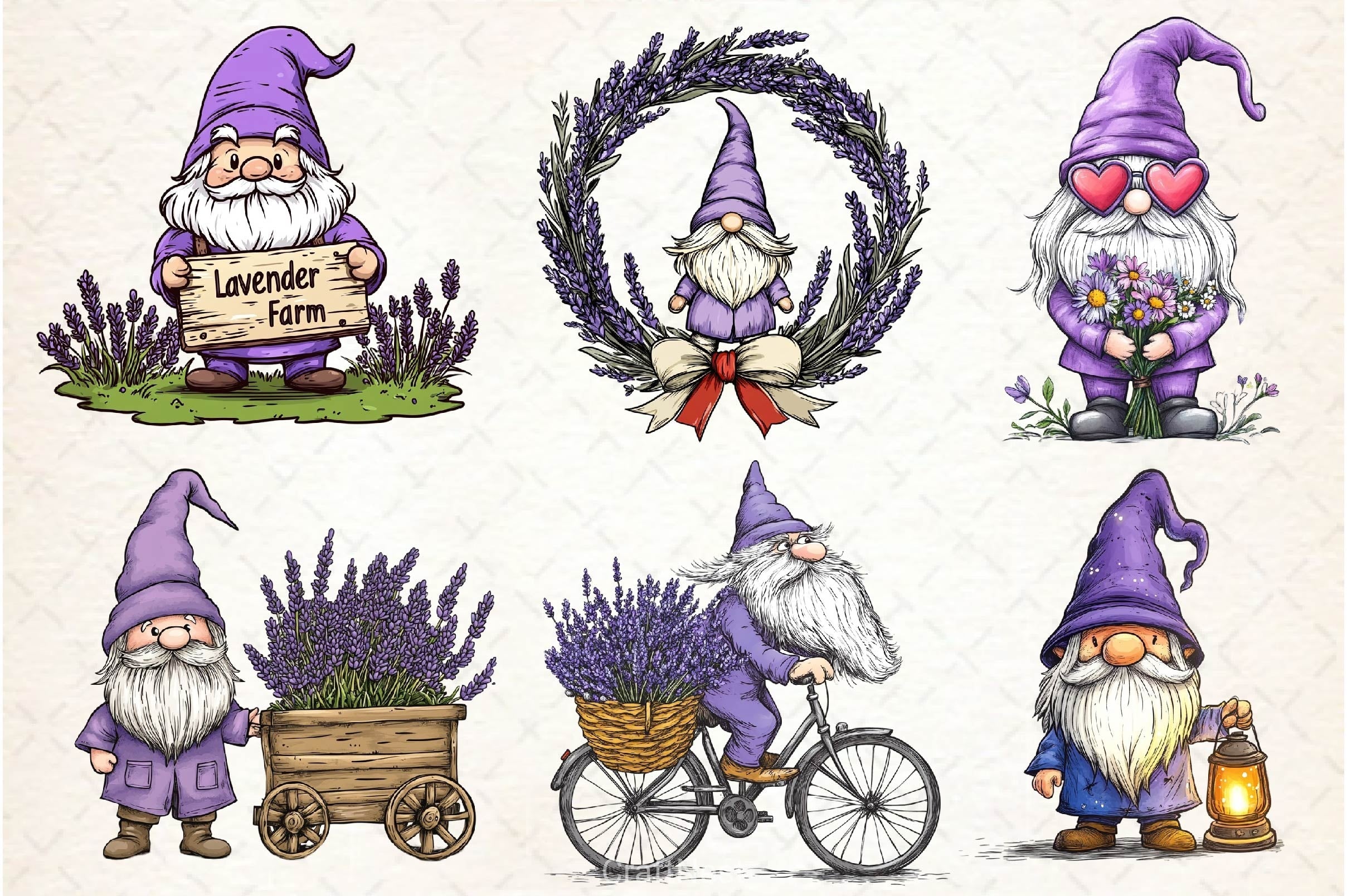Lavender Purple Gnome Clipart Bundle 2