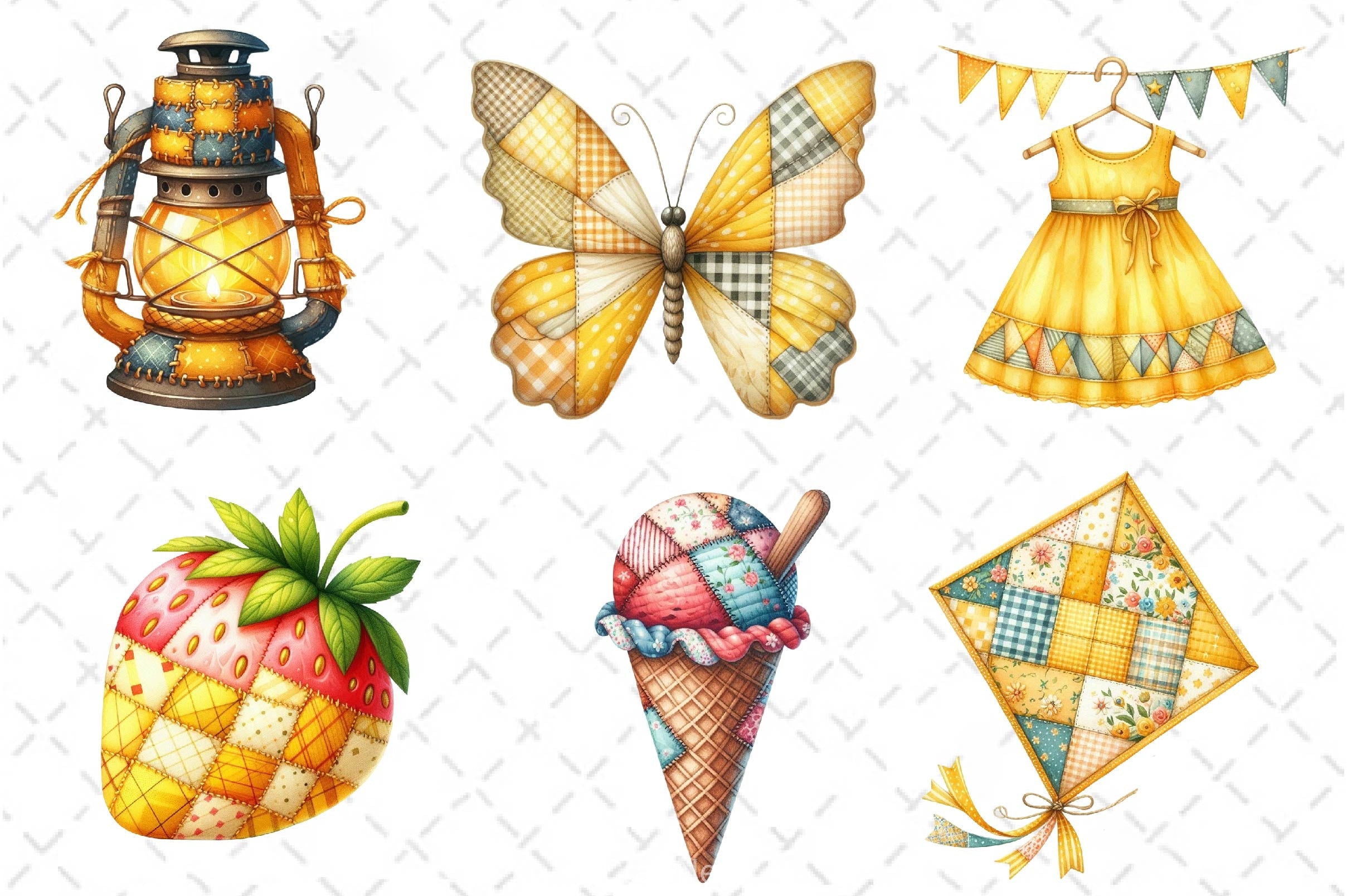 Yellow Patchwork Summer Clipart Bundle 2