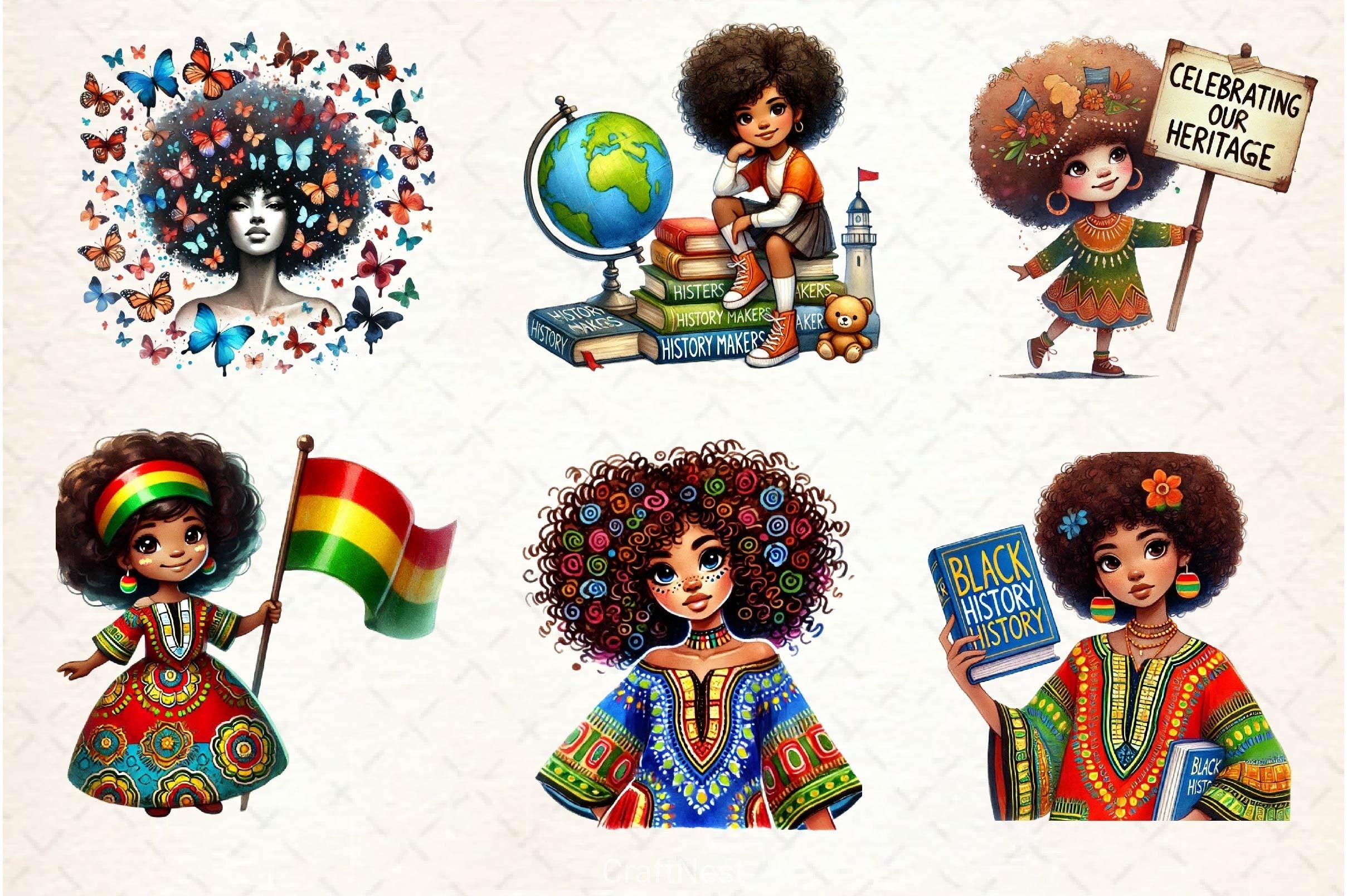 Black History Month Afro Girl Clipart Bundle 2