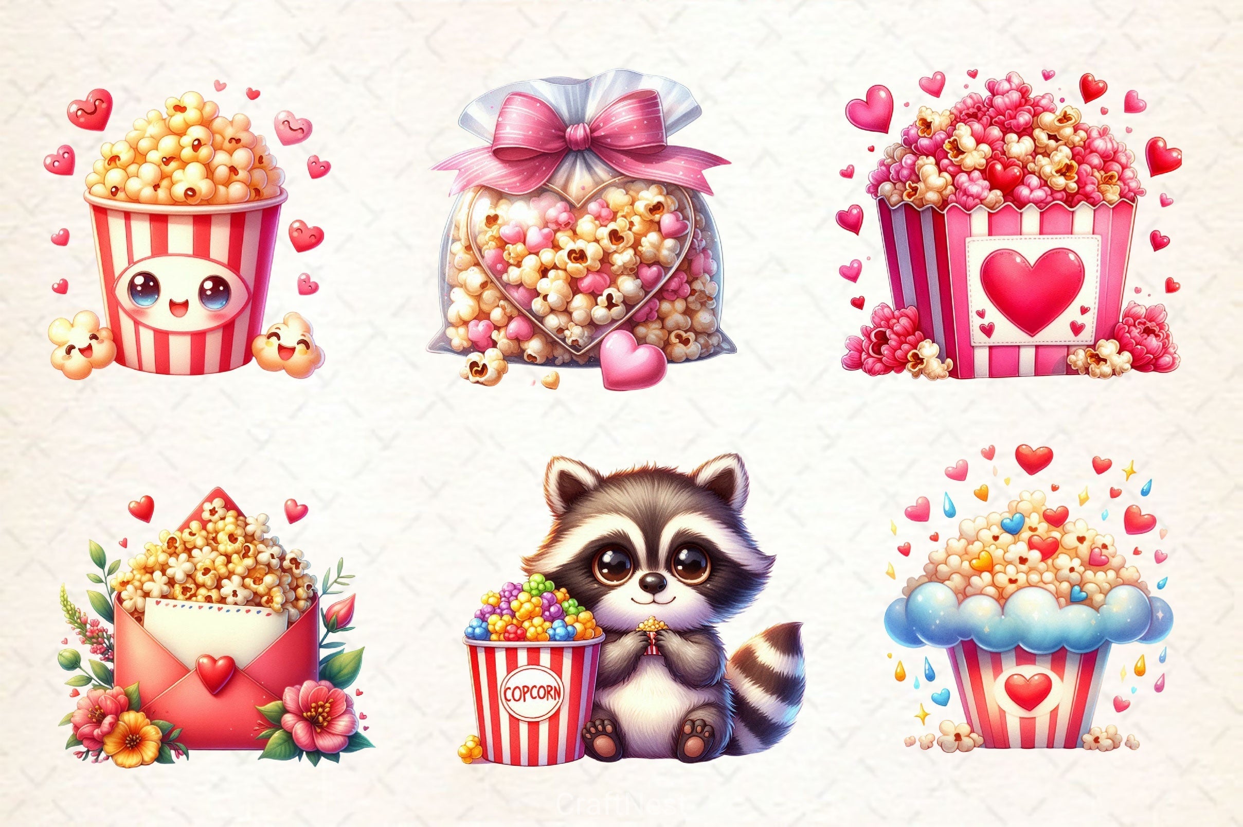 Valentine Popcorn Clipart Bundle 2