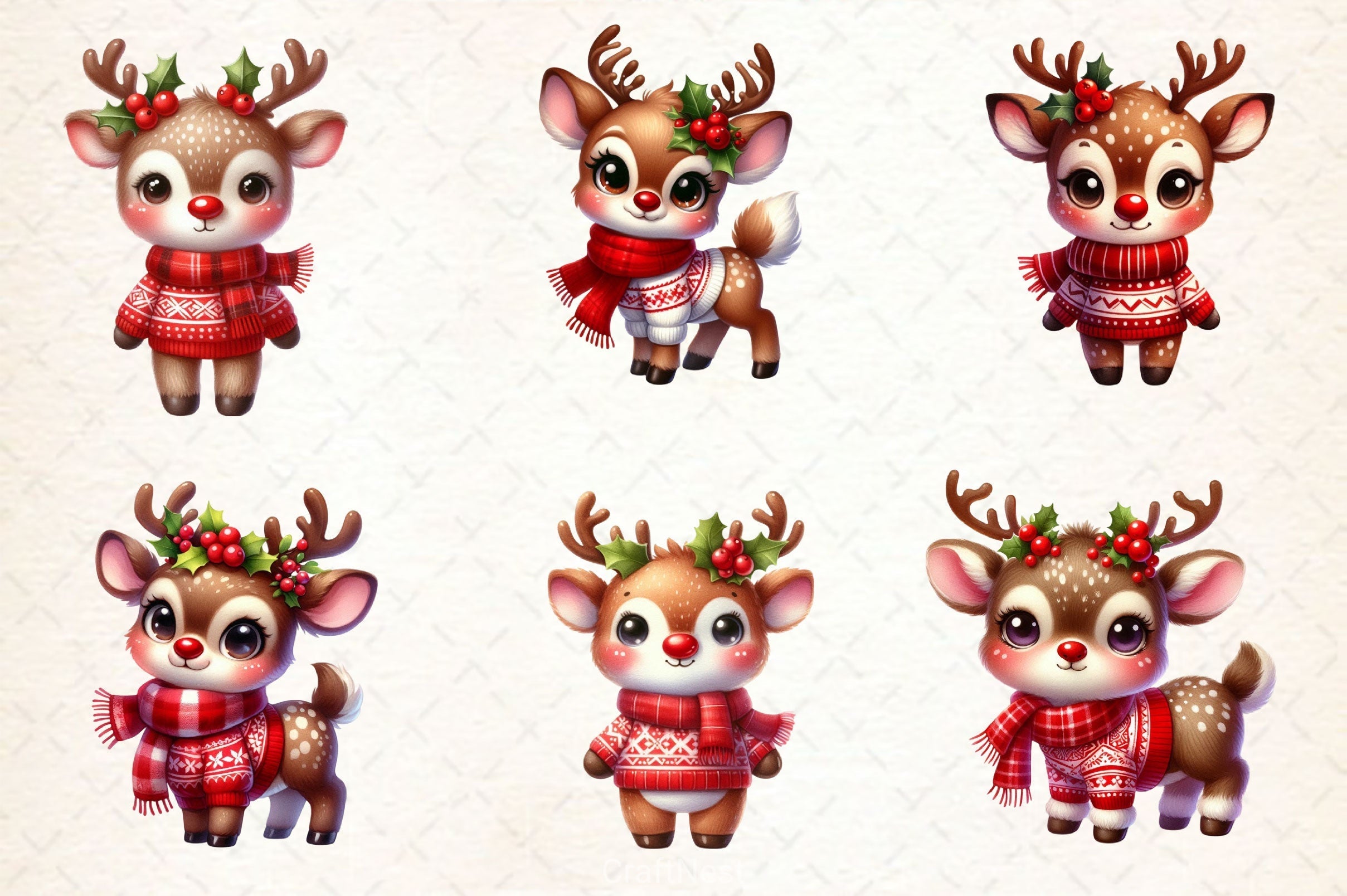 Cute Reindeer Christmas Clipart Bundle 2