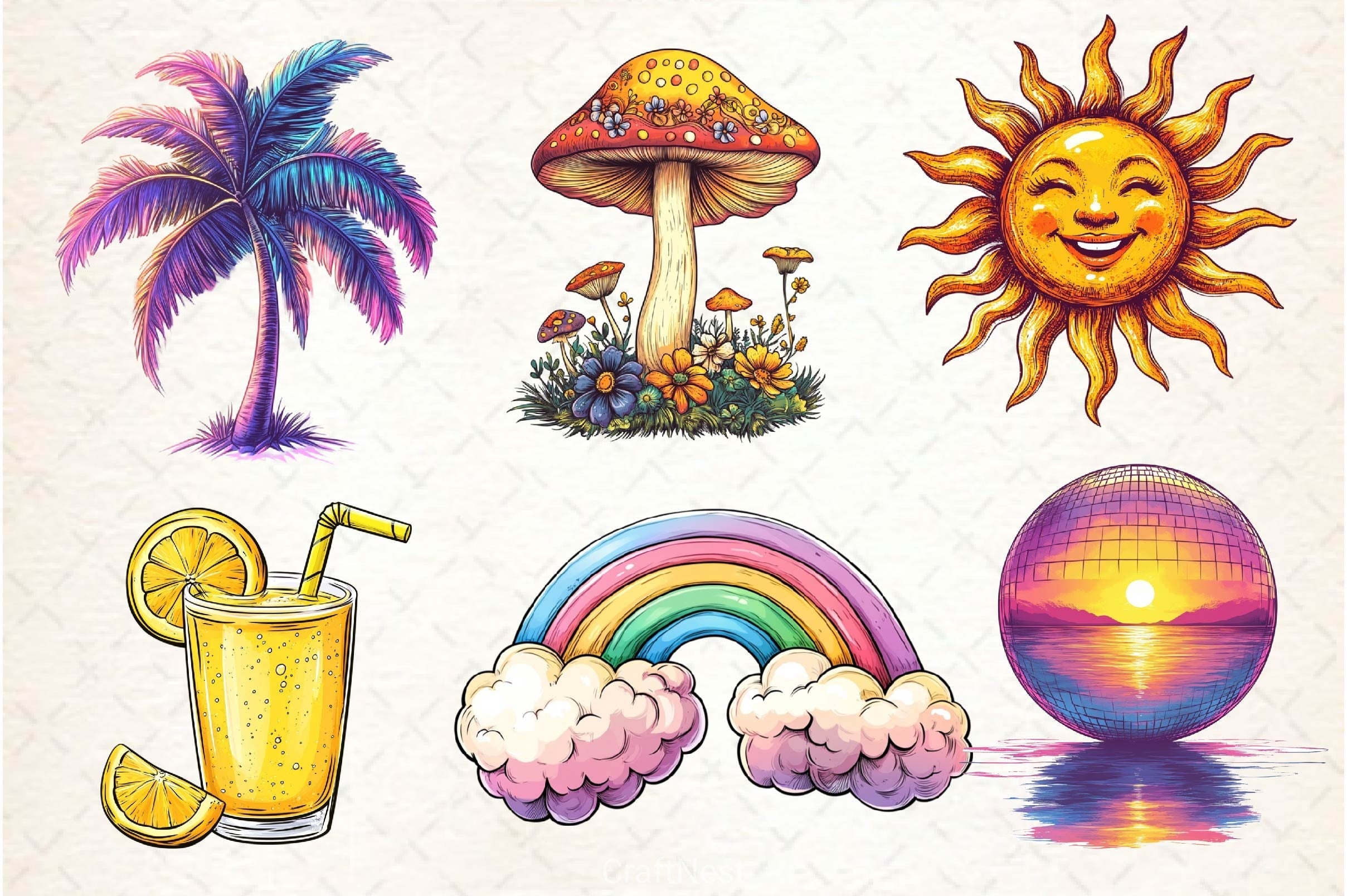 Retro Groovy Summer Clipart Bundle 3