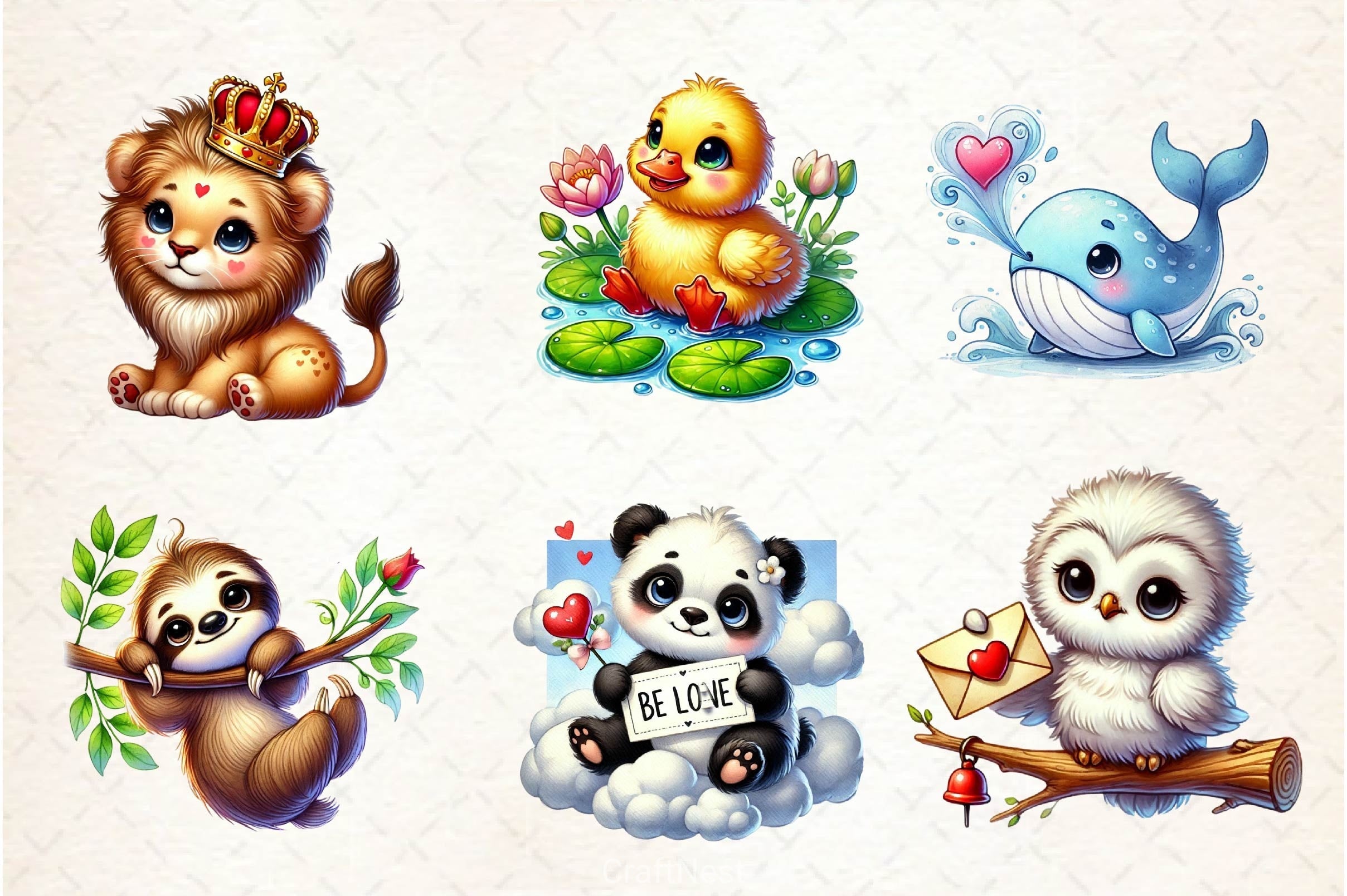 Valentine Baby Animals Clipart Bundle