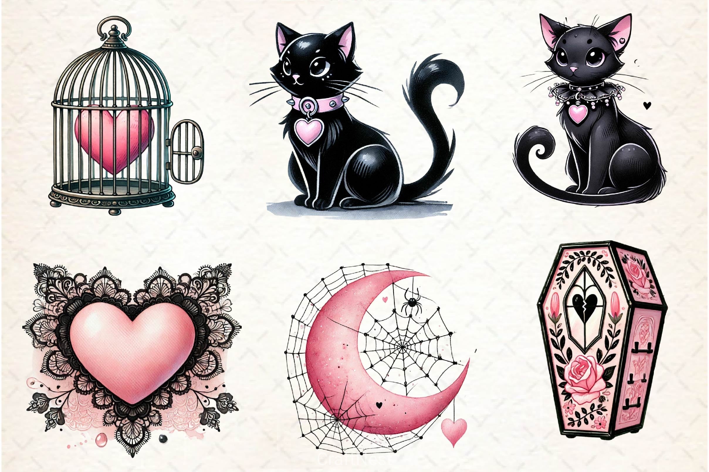 Love Gothic Valentine Clipart Bundle