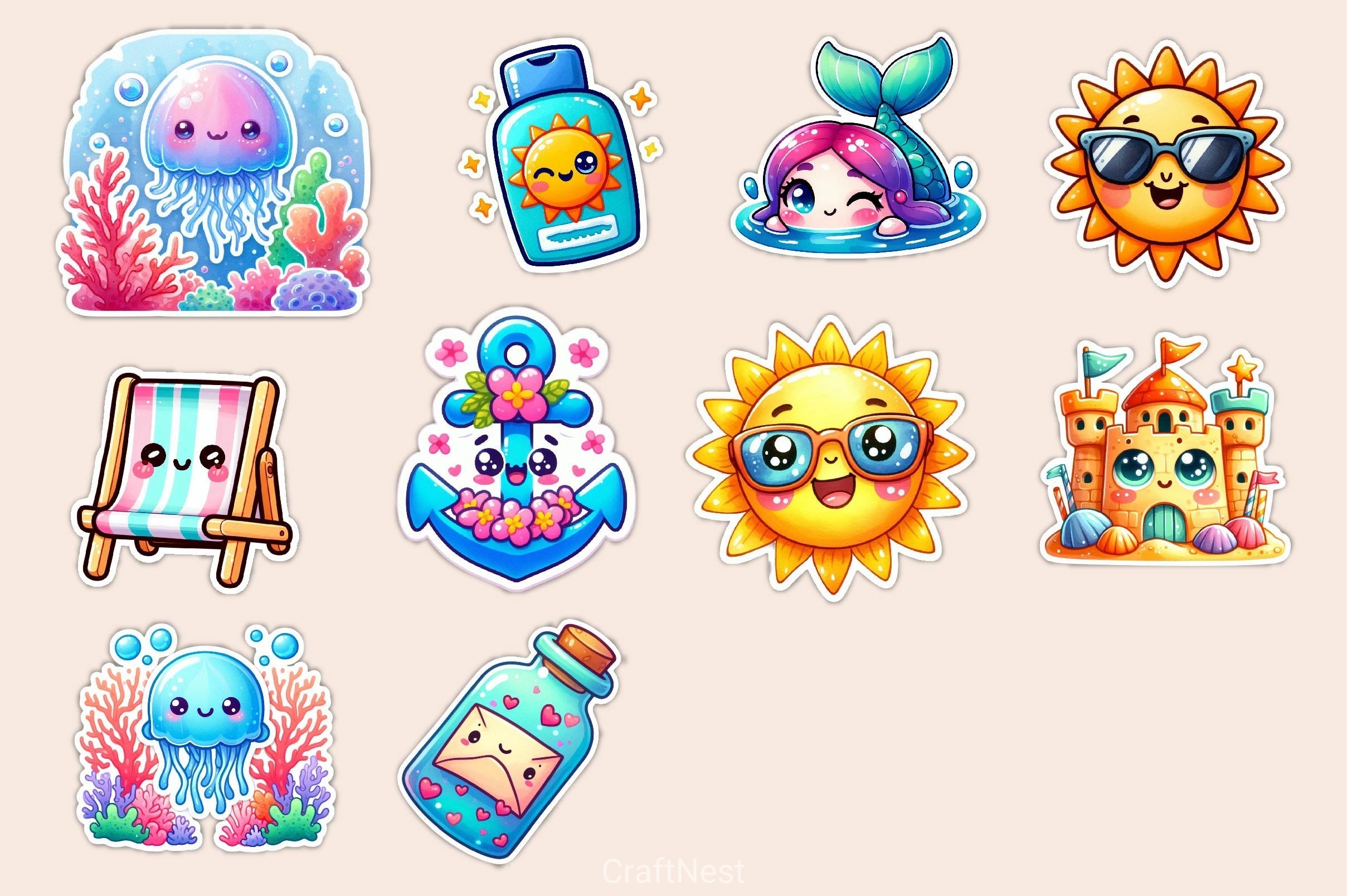 Kawaii Beach Clipart Bundle