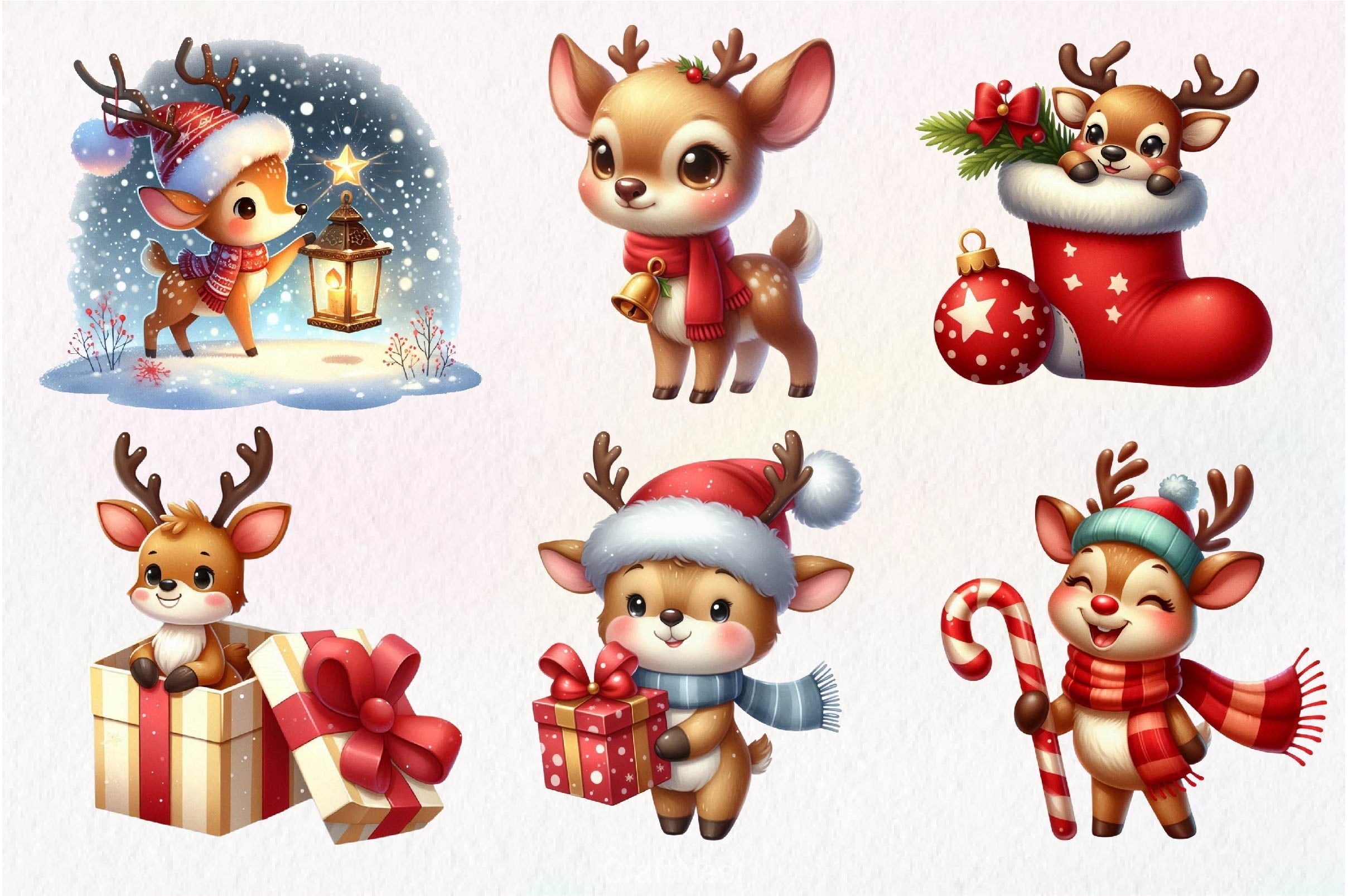 Cute Reindeer Christmas Clipart Bundle 3