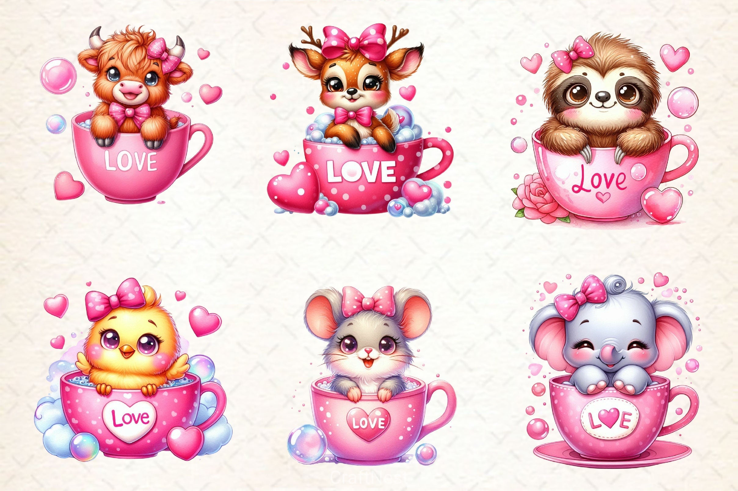 Valentines Day Animals Clipart Bundle