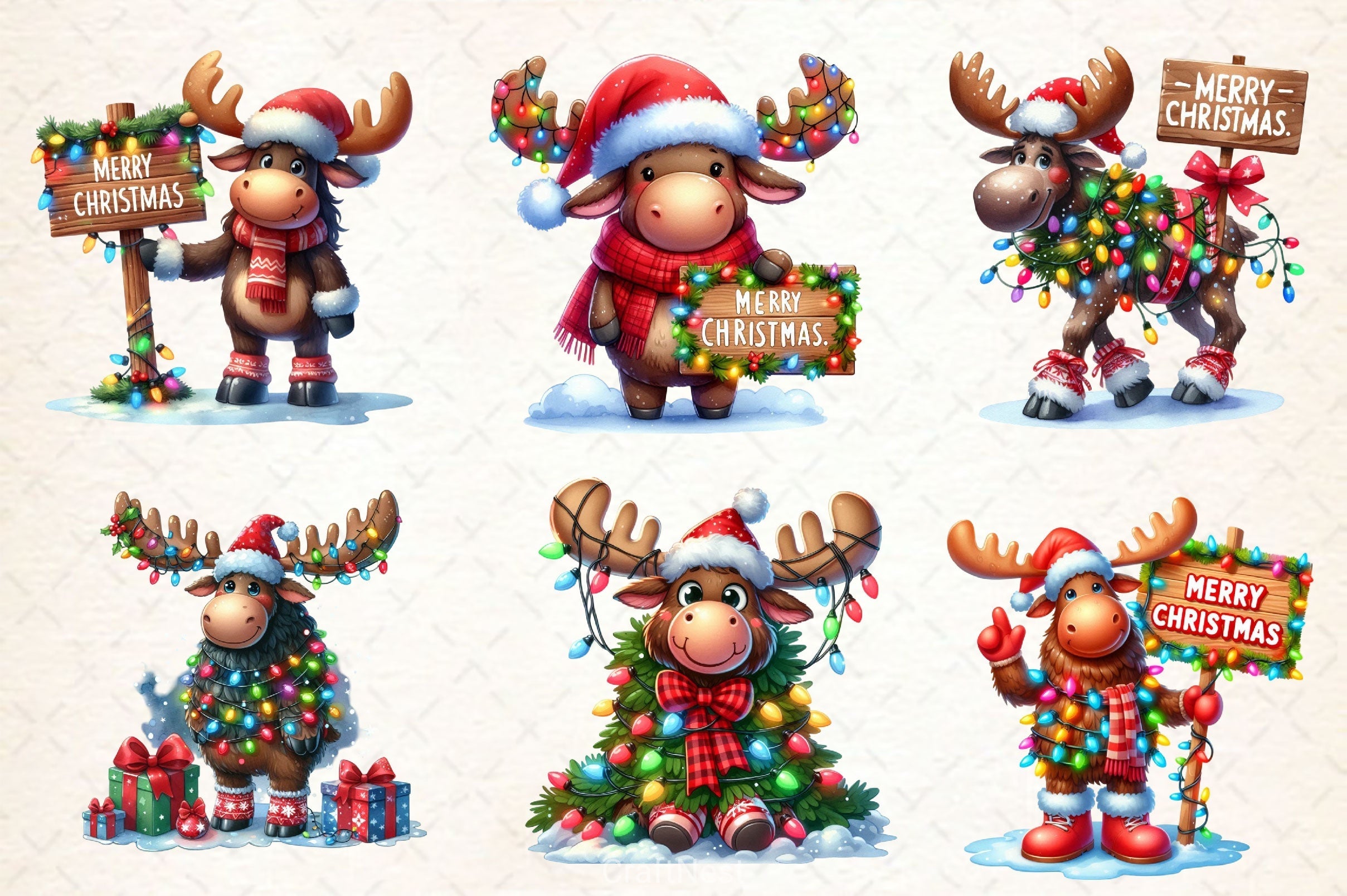 Adorable Christmas Moose Clipart Bundle