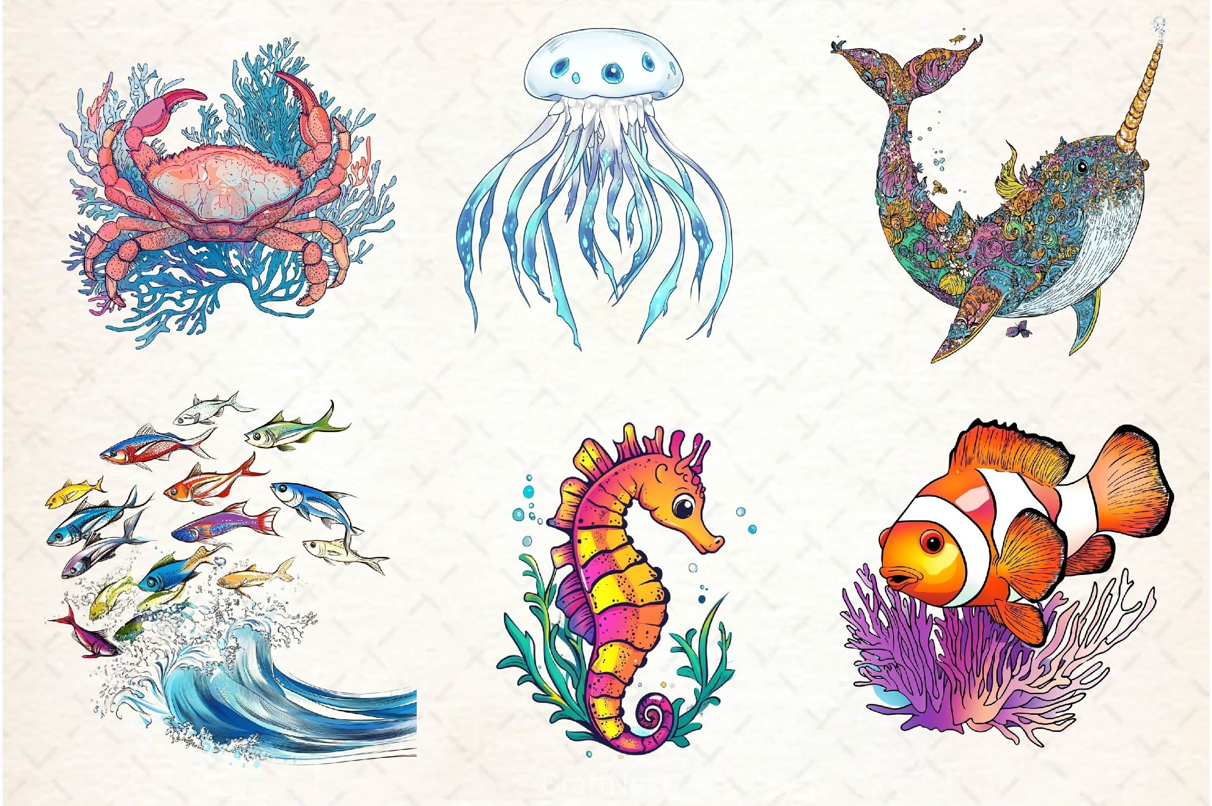 Cute Animals Under The Sea Clipart Bundle