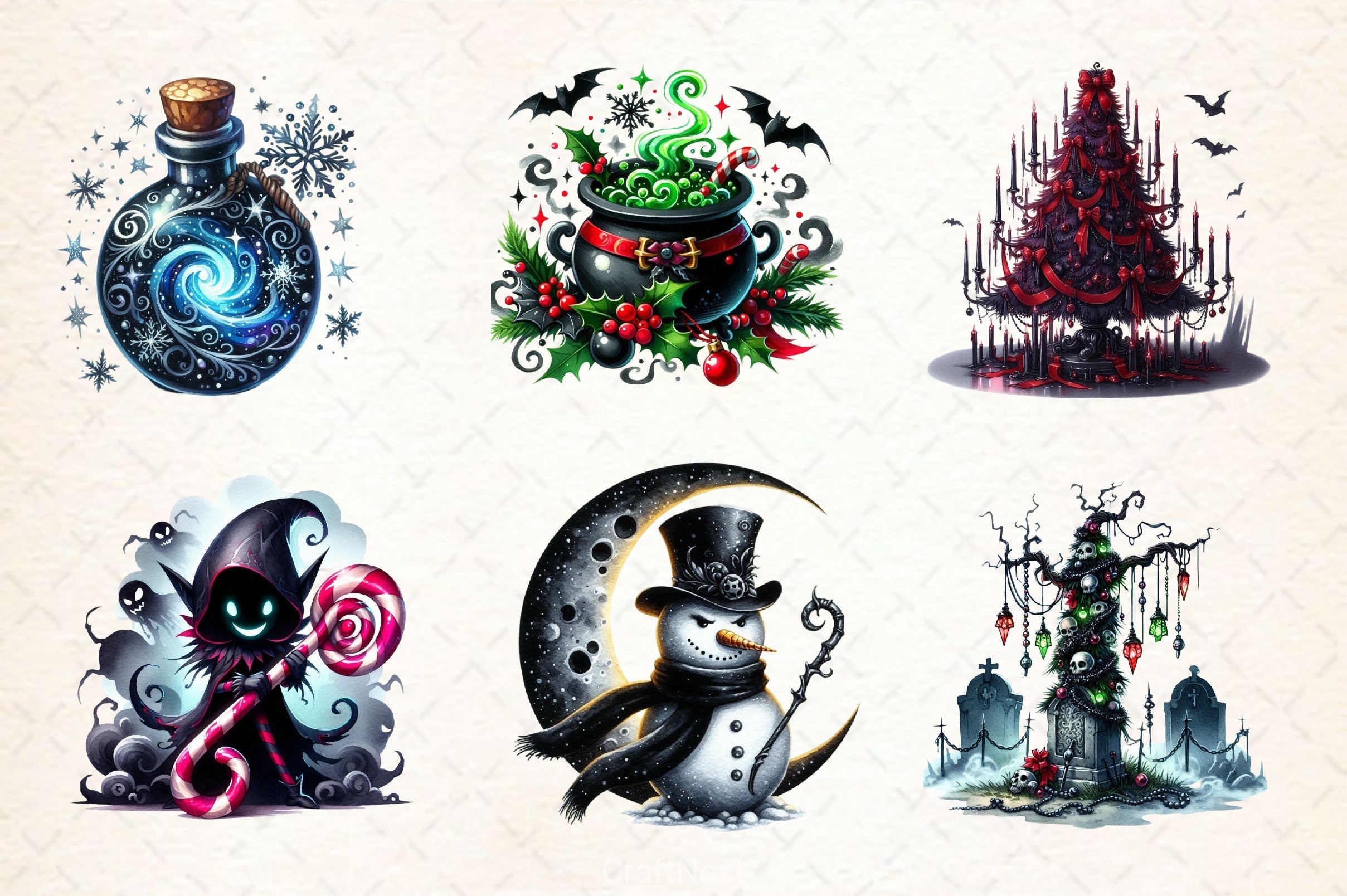 Mystical Gothic Christmas Clipart Bundle 2