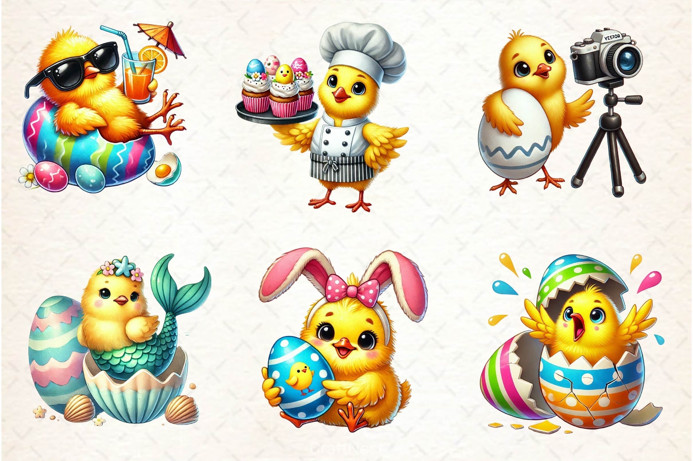 Easter Funny Chick Clipart Bundle 2