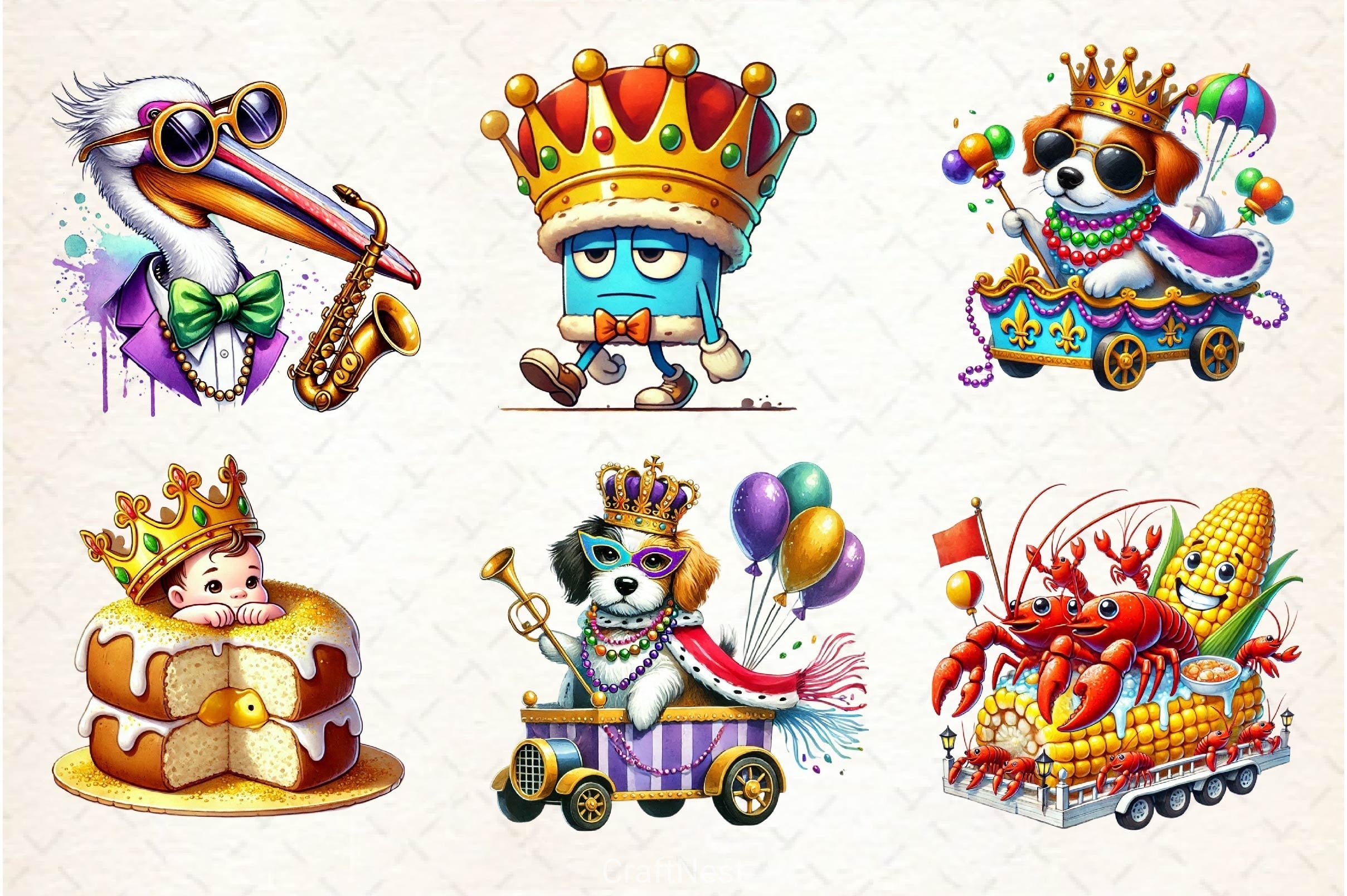 Funny Mardi Gras Clipart Bundle 2
