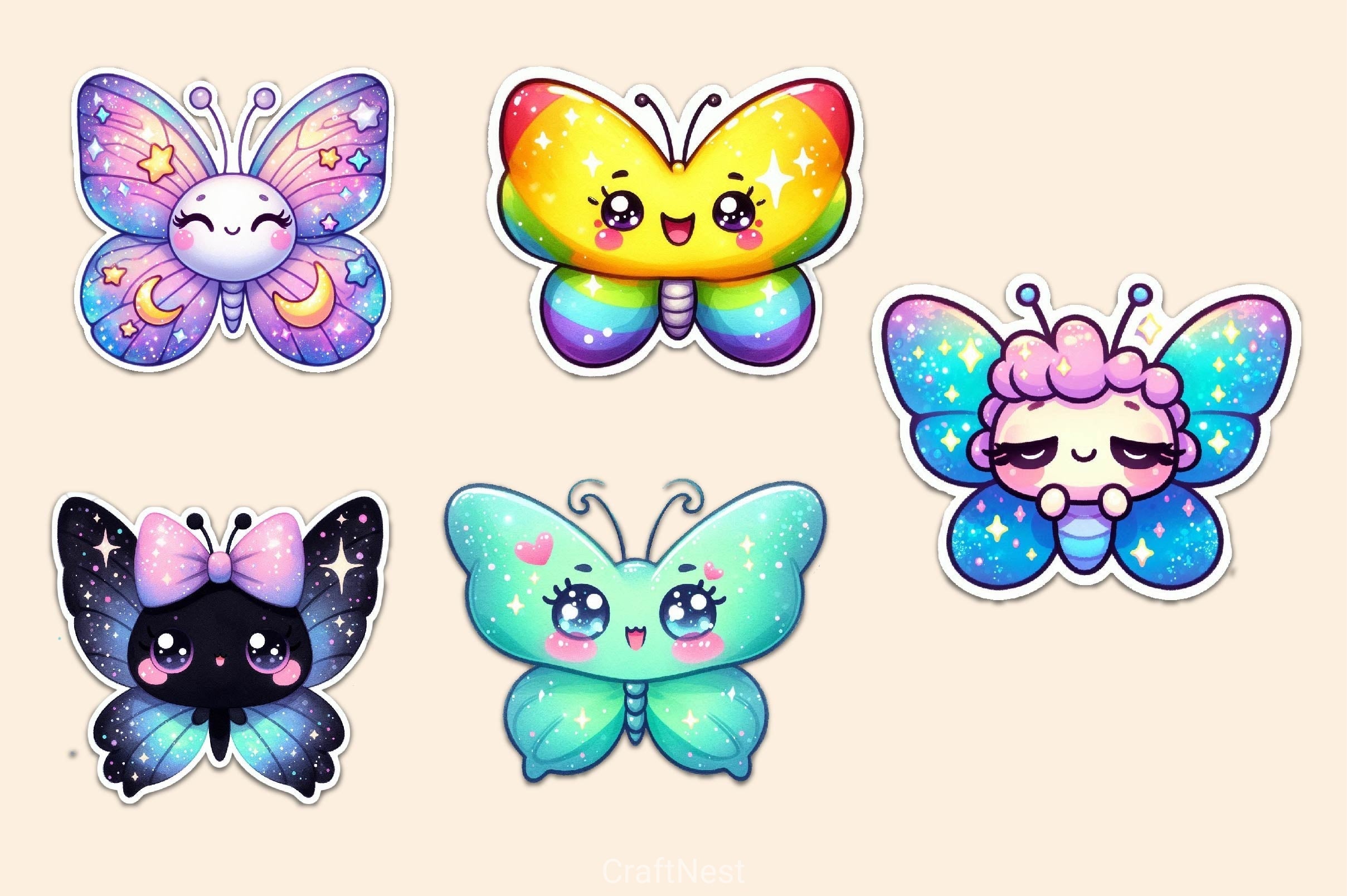 Kawaii Butterfly Stickers Sticker Clipart Bundle