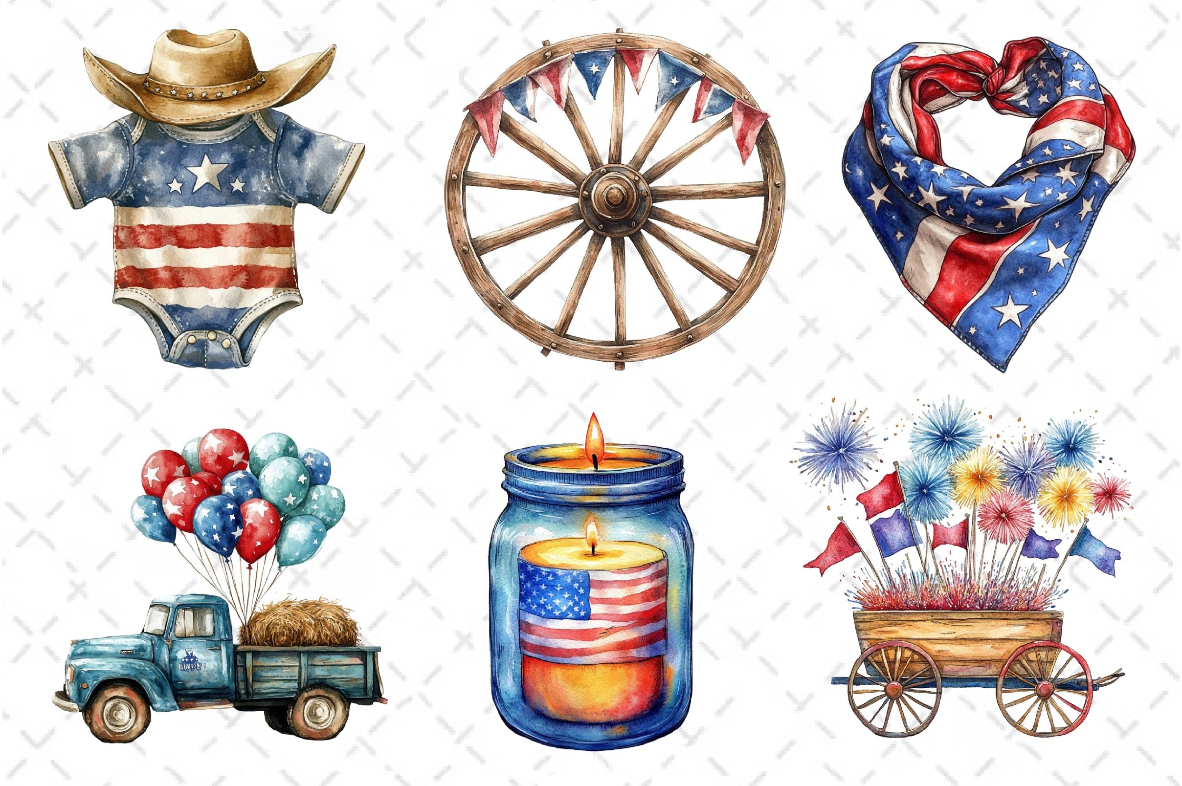 America Cowboy 4th Of July Clipart Bundle