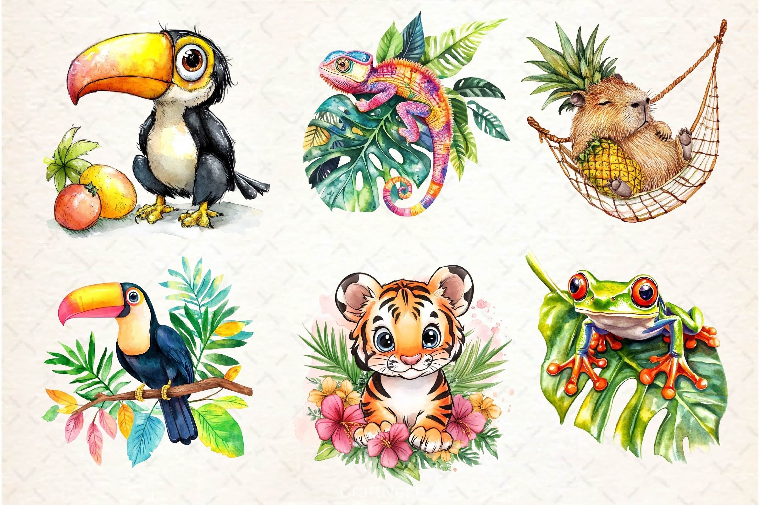 Cute Tropical Animal Clipart Bundle