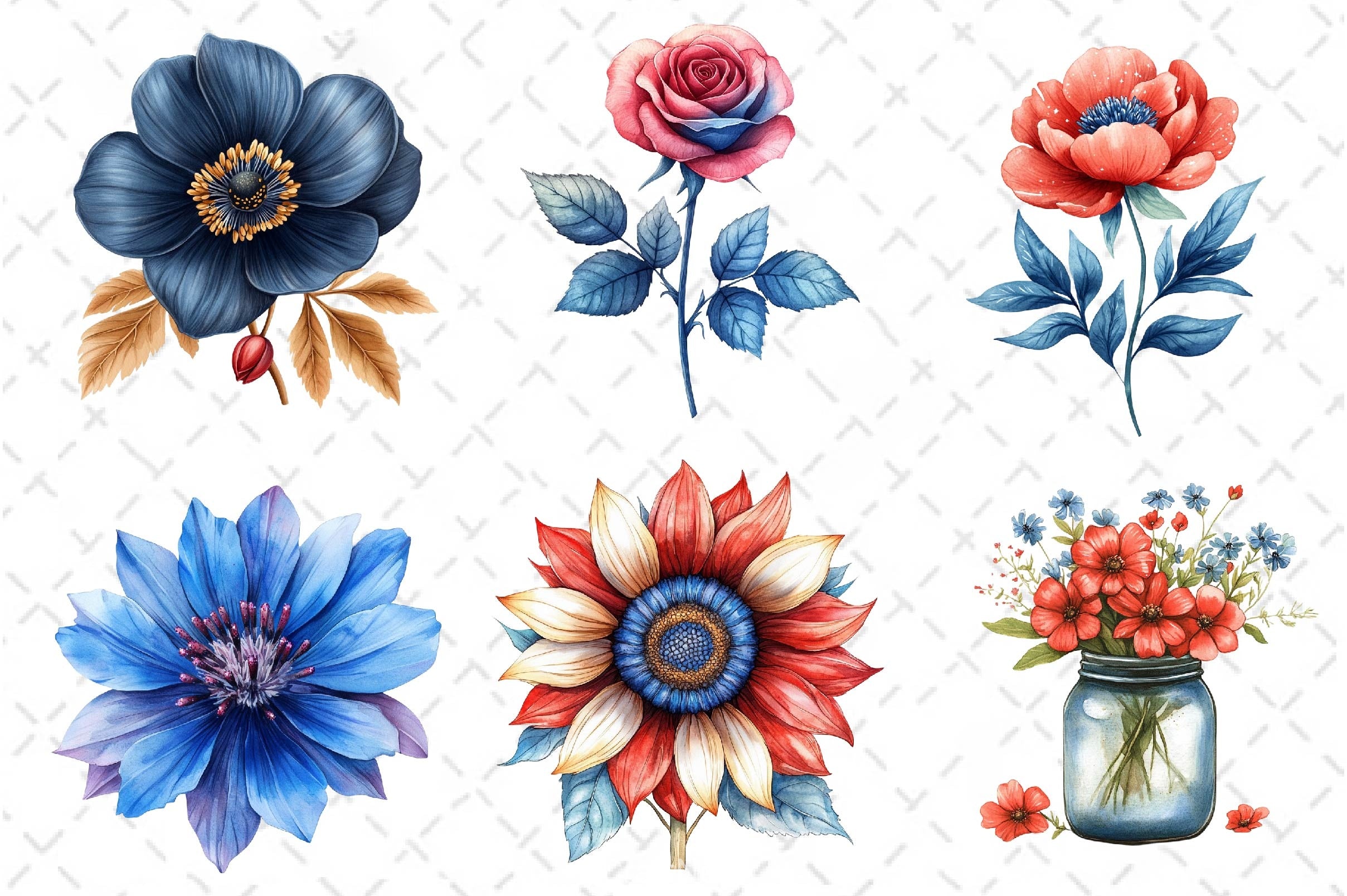 Patriotic Floral Clipart Bundle