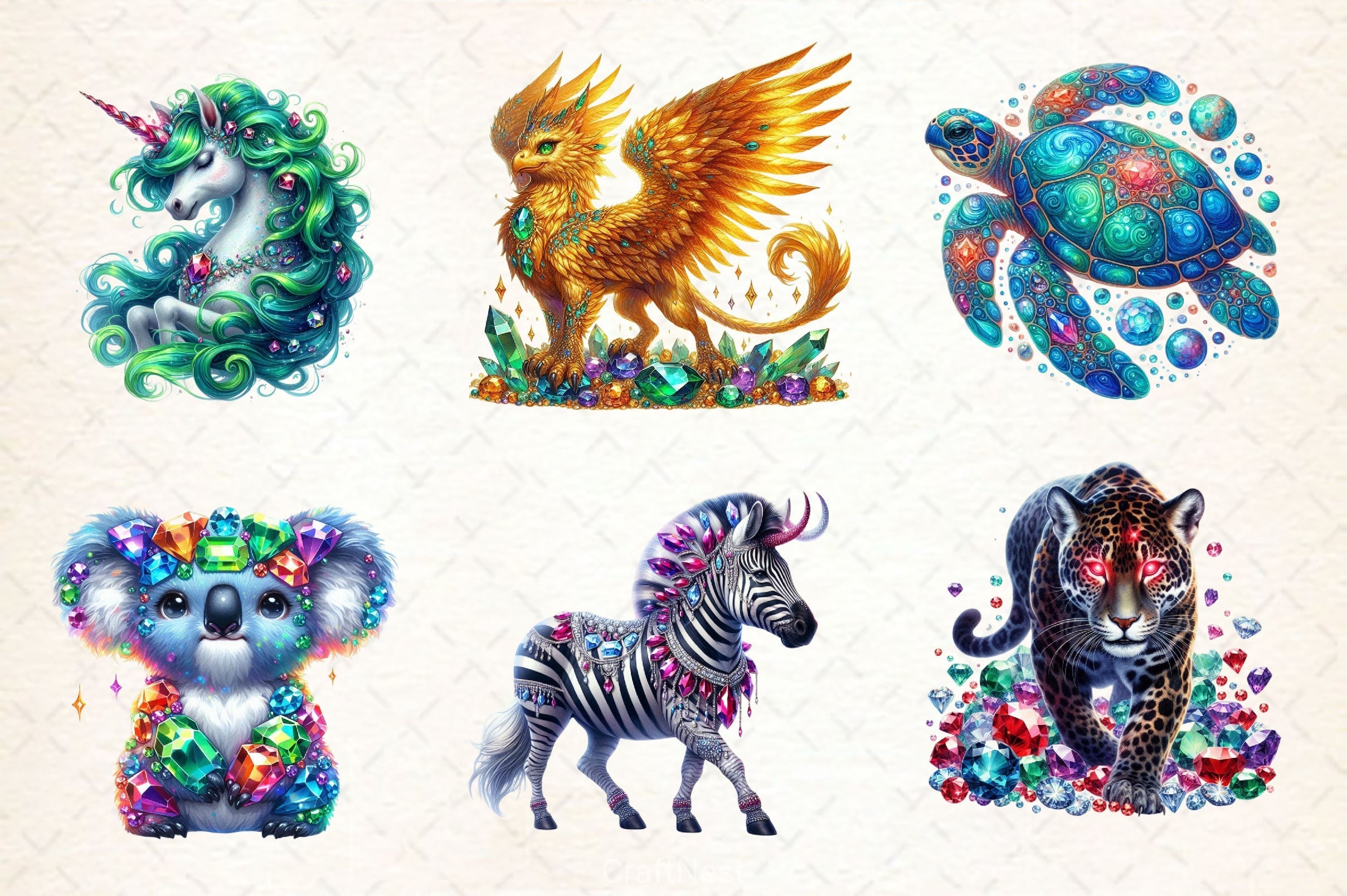 Gemstone Fantasy Animals Clipart Bundle