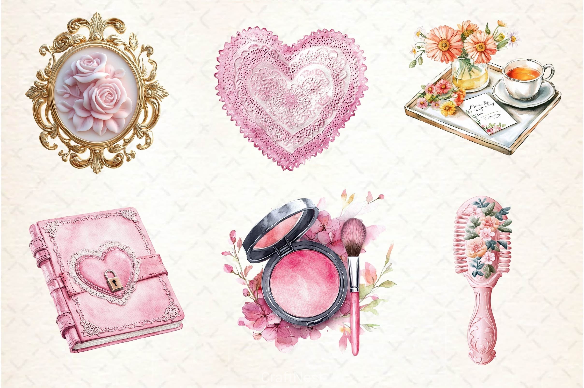Pink Coquette Mothers Day Clipart Bundle