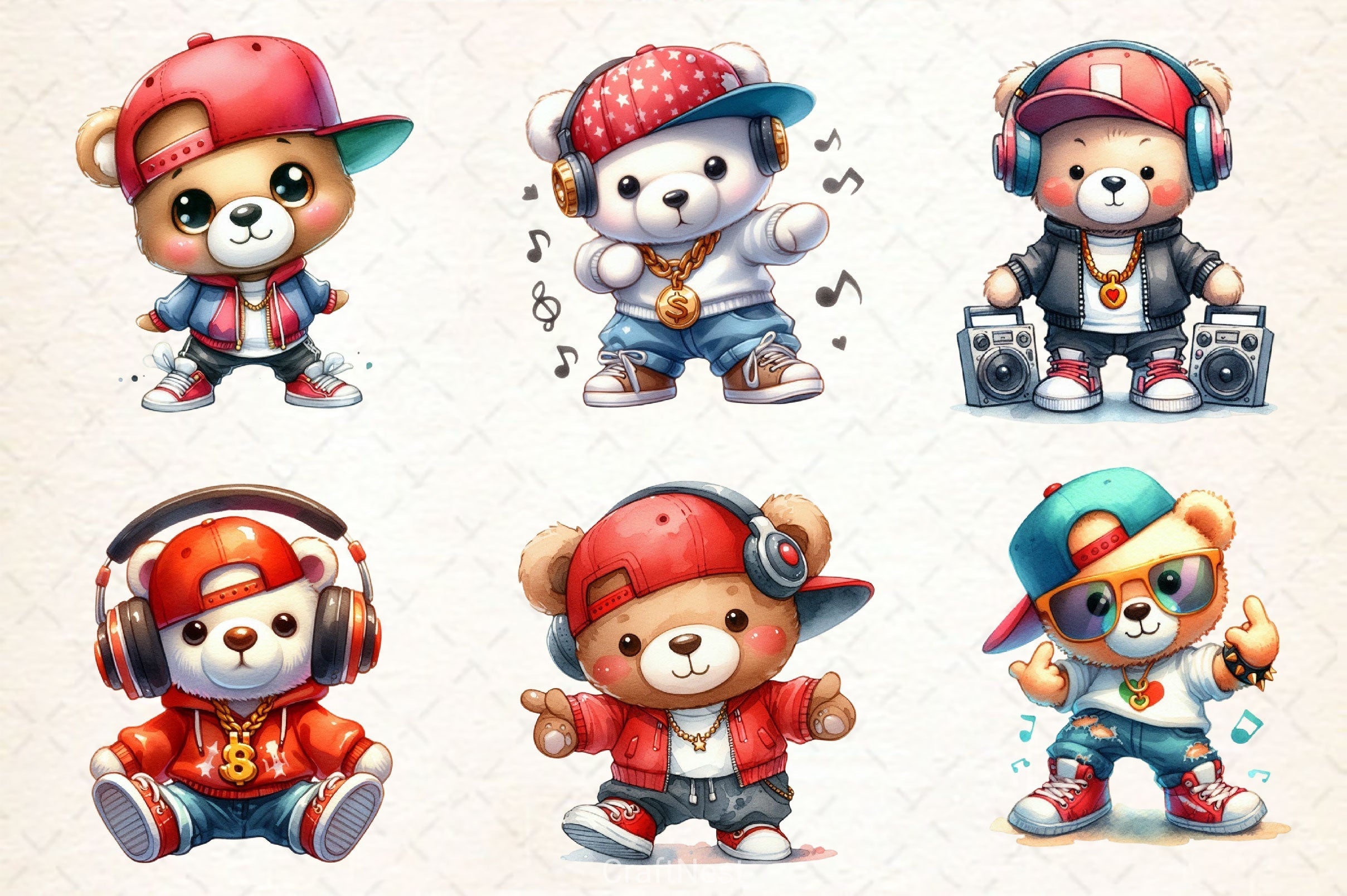 Hip Hop Teddy Bear Couple Clipart Bundle