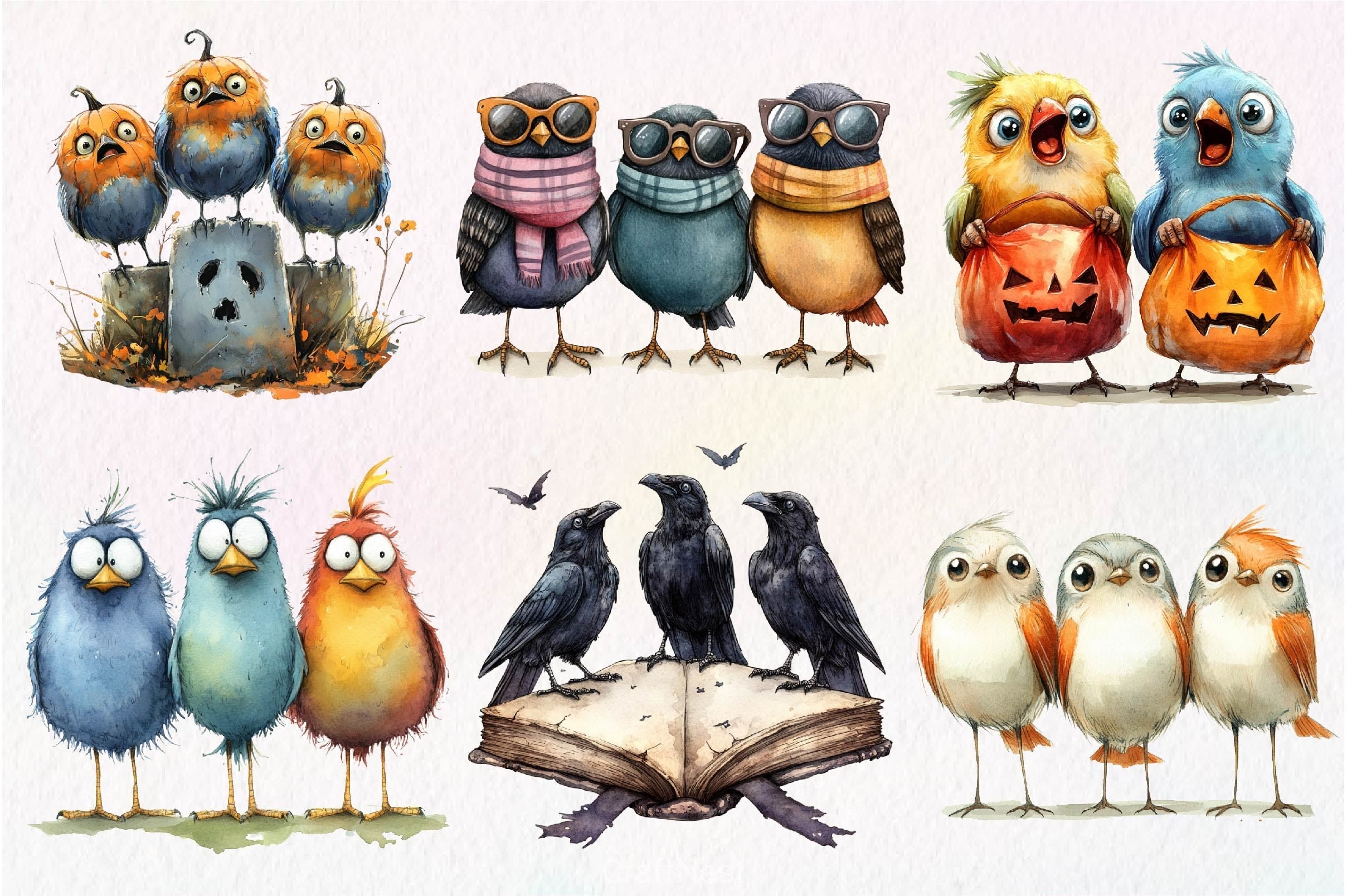 Halloween Quirky Birds Clipart Bundle