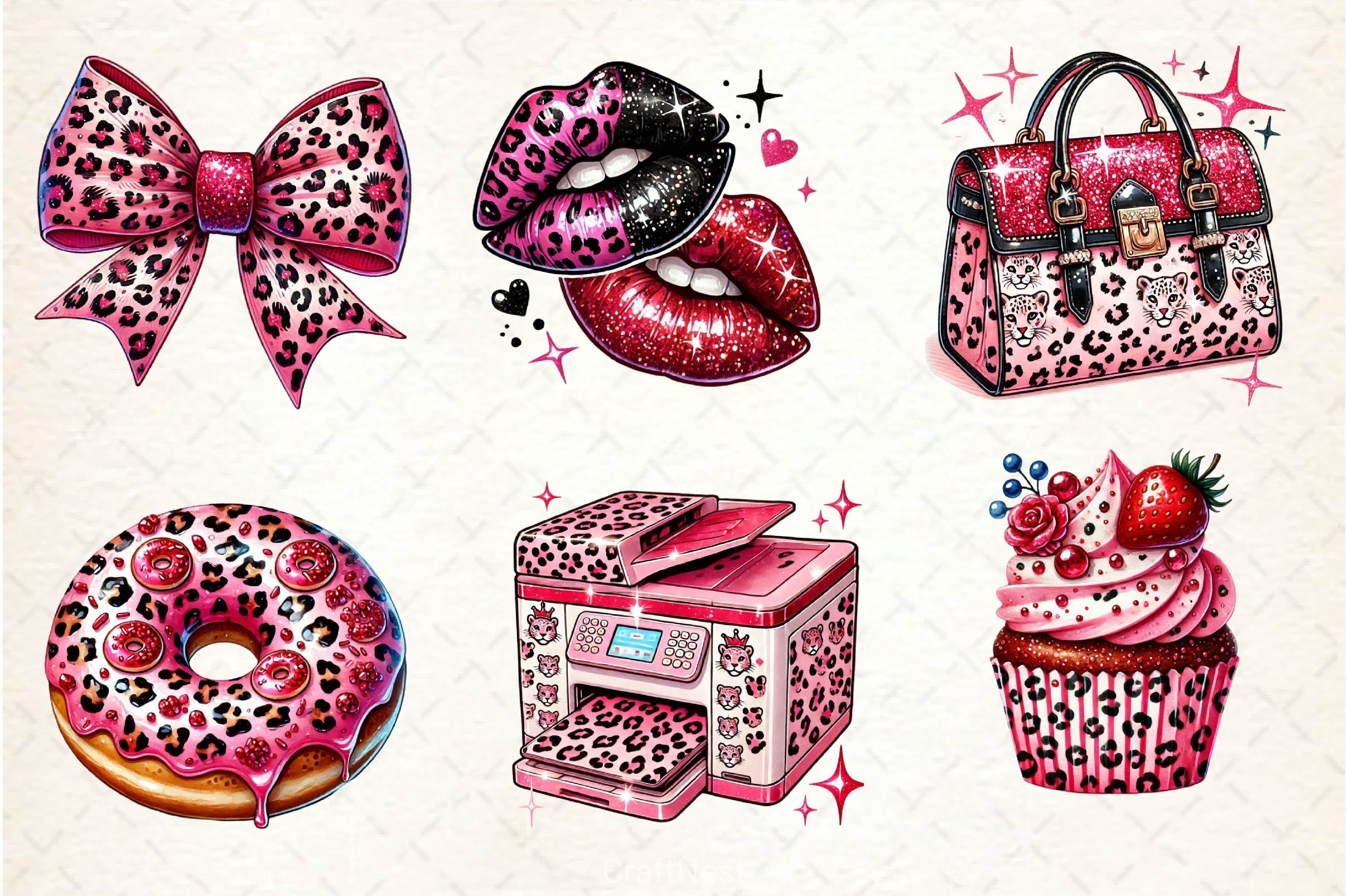 Valentine Love Leopard Clipart Bundle
