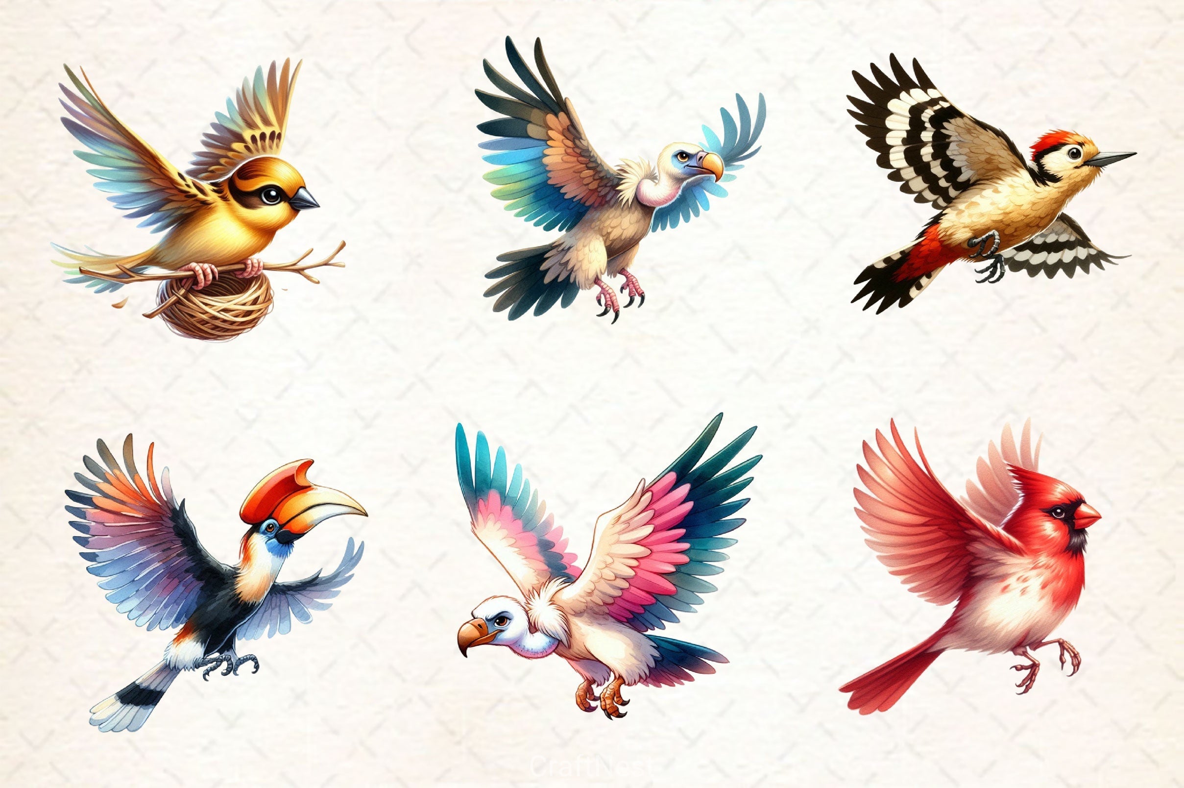 Wild Flying Birds Clipart Bundle